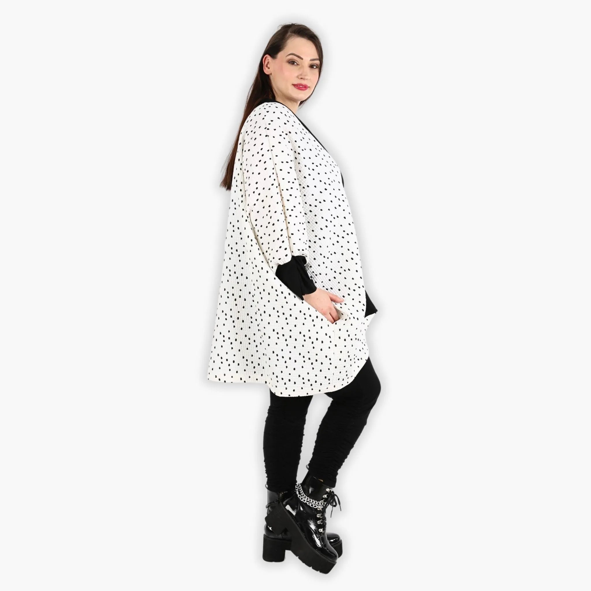  AKH Fashion Jacke in gerader Form, aus Baumwolle, 1283.06930, Weiß-Schwarz, Punkte