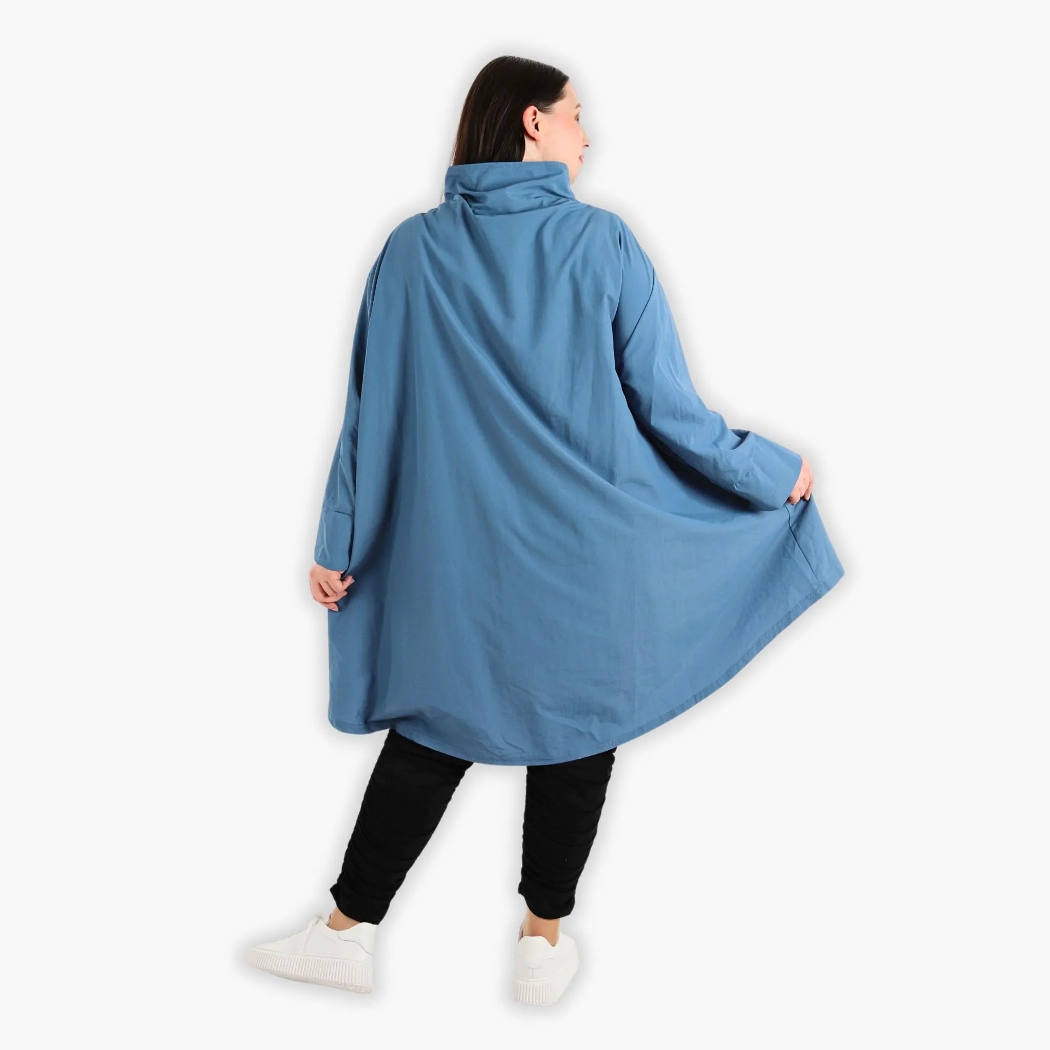  AKH Fashion Mantel in gerundeter Form, aus Baumwolle, 1284.02286, Schwarz-Azurblau