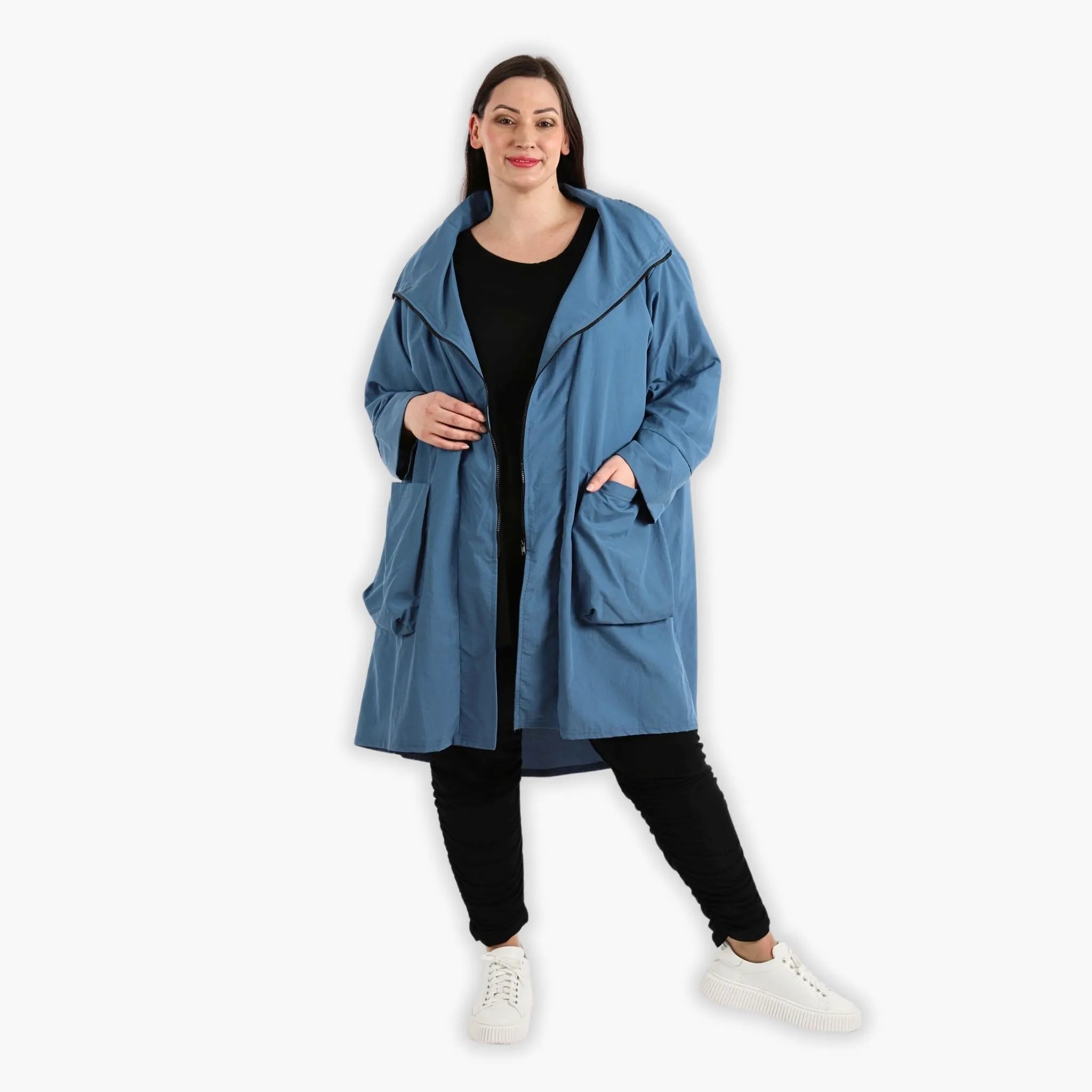  AKH Fashion Mantel in gerundeter Form, aus Baumwolle, 1284.02286, Schwarz-Azurblau