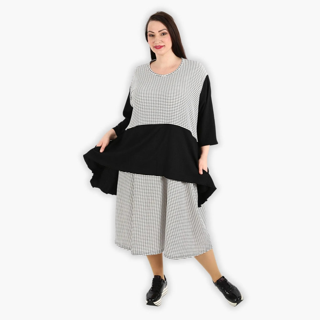  A-Form Kleid von AKH Fashion aus Viskose, 1288.06734, Schwarz-Weiß, Kariert, Ausgefallen