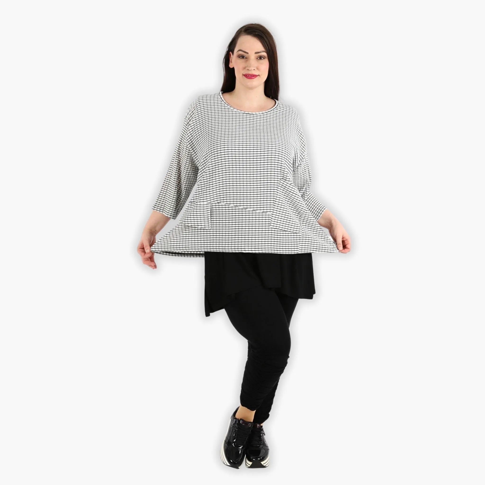  AKH Fashion Bigshirt in kastiger Form, aus Viskose, 1288.06932, Weiß-Schwarz, Kariert