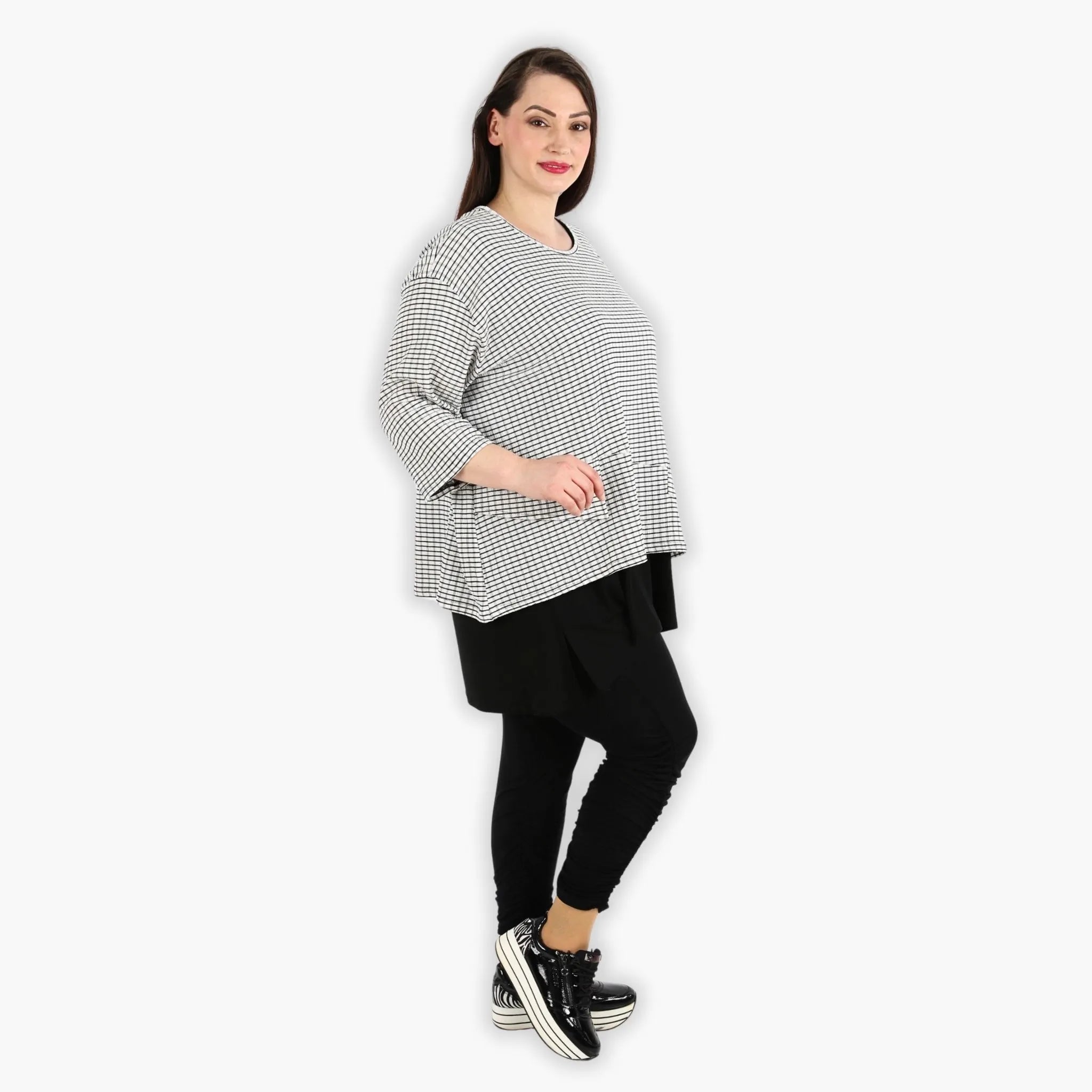 AKH Fashion Bigshirt in kastiger Form, aus Viskose, 1288.06932, Weiß-Schwarz, Kariert