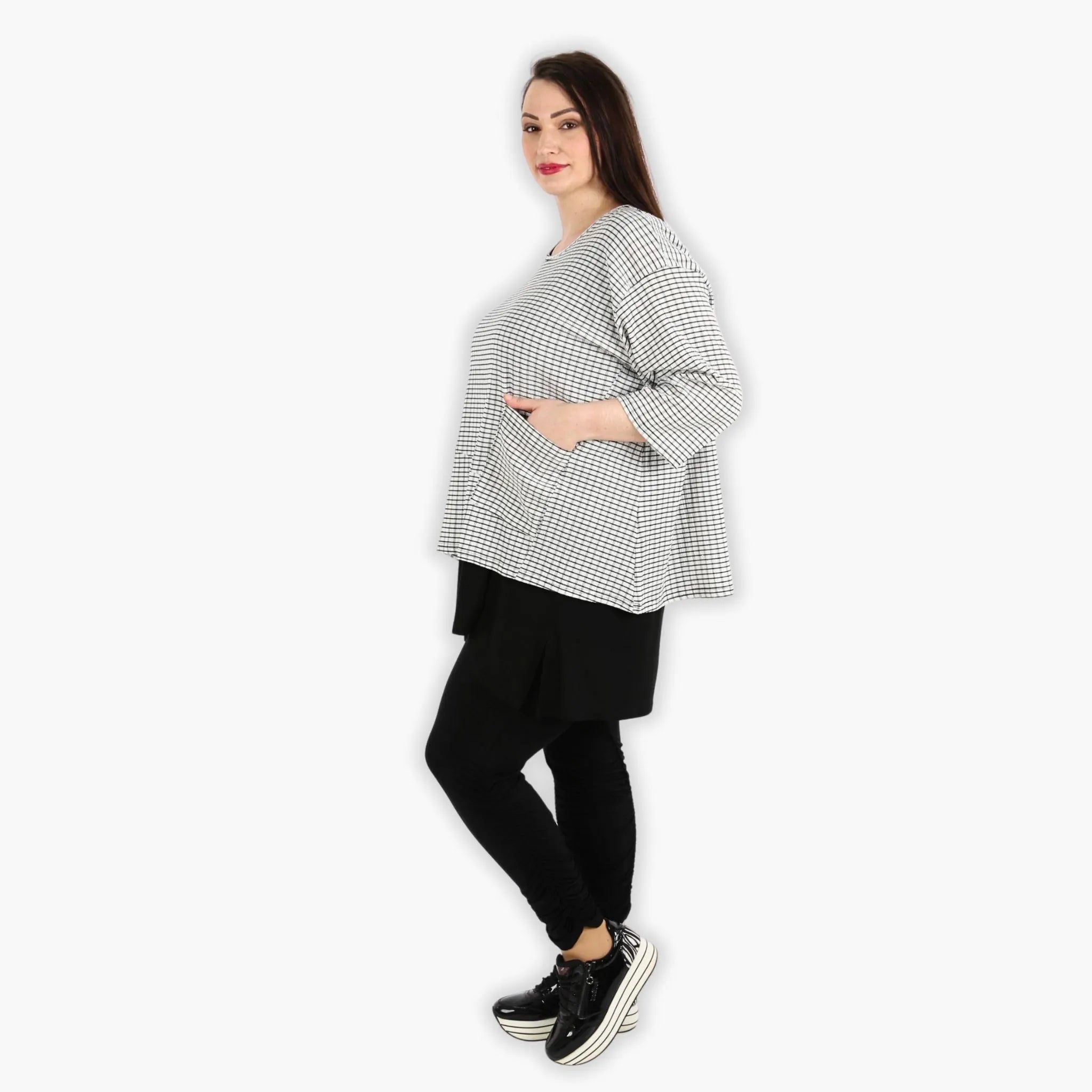  AKH Fashion Bigshirt in kastiger Form, aus Viskose, 1288.06932, Weiß-Schwarz, Kariert