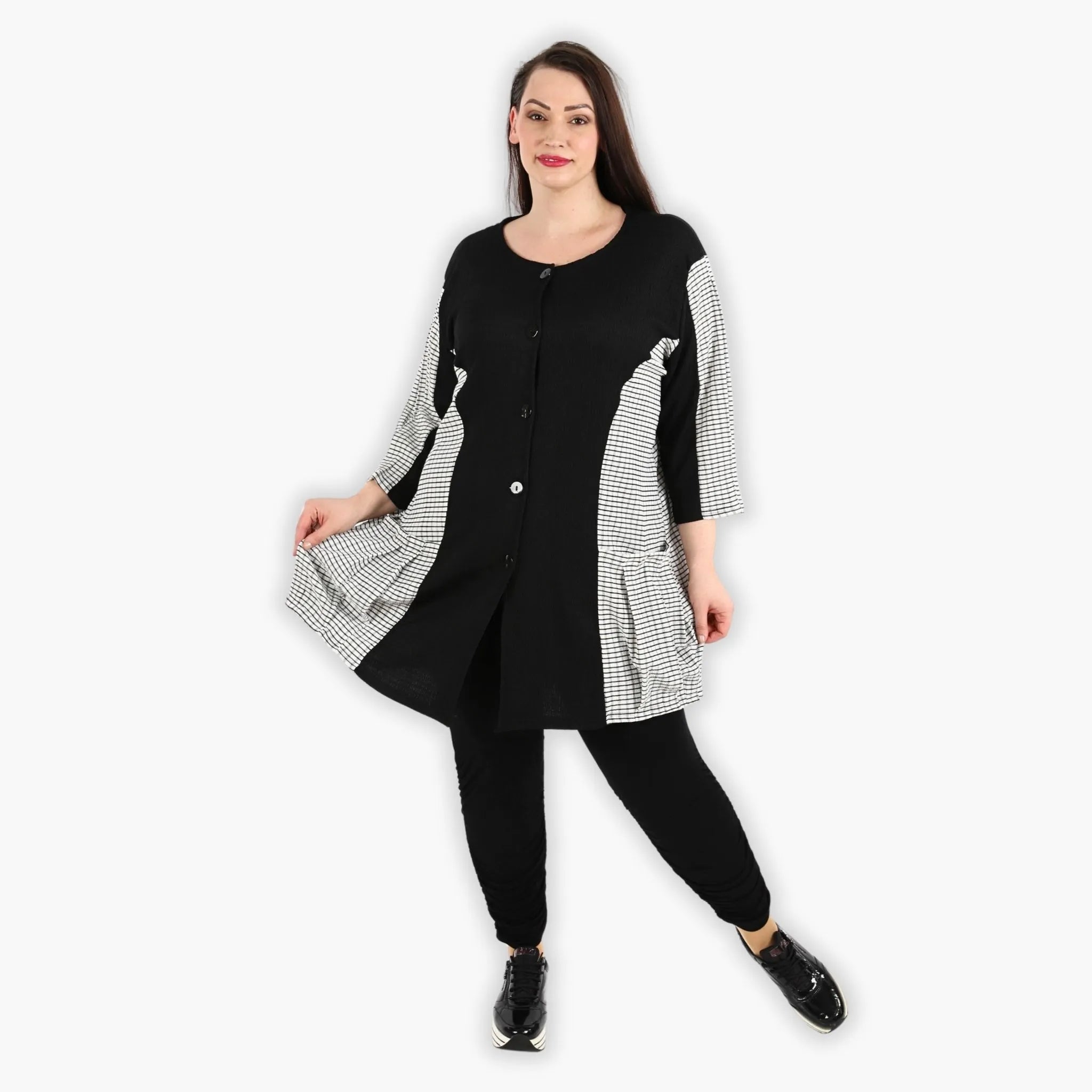  AKH Fashion Jacke in gerundeter Form, aus Viskose, 1288.06933, Schwarz-Weiß, Kariert