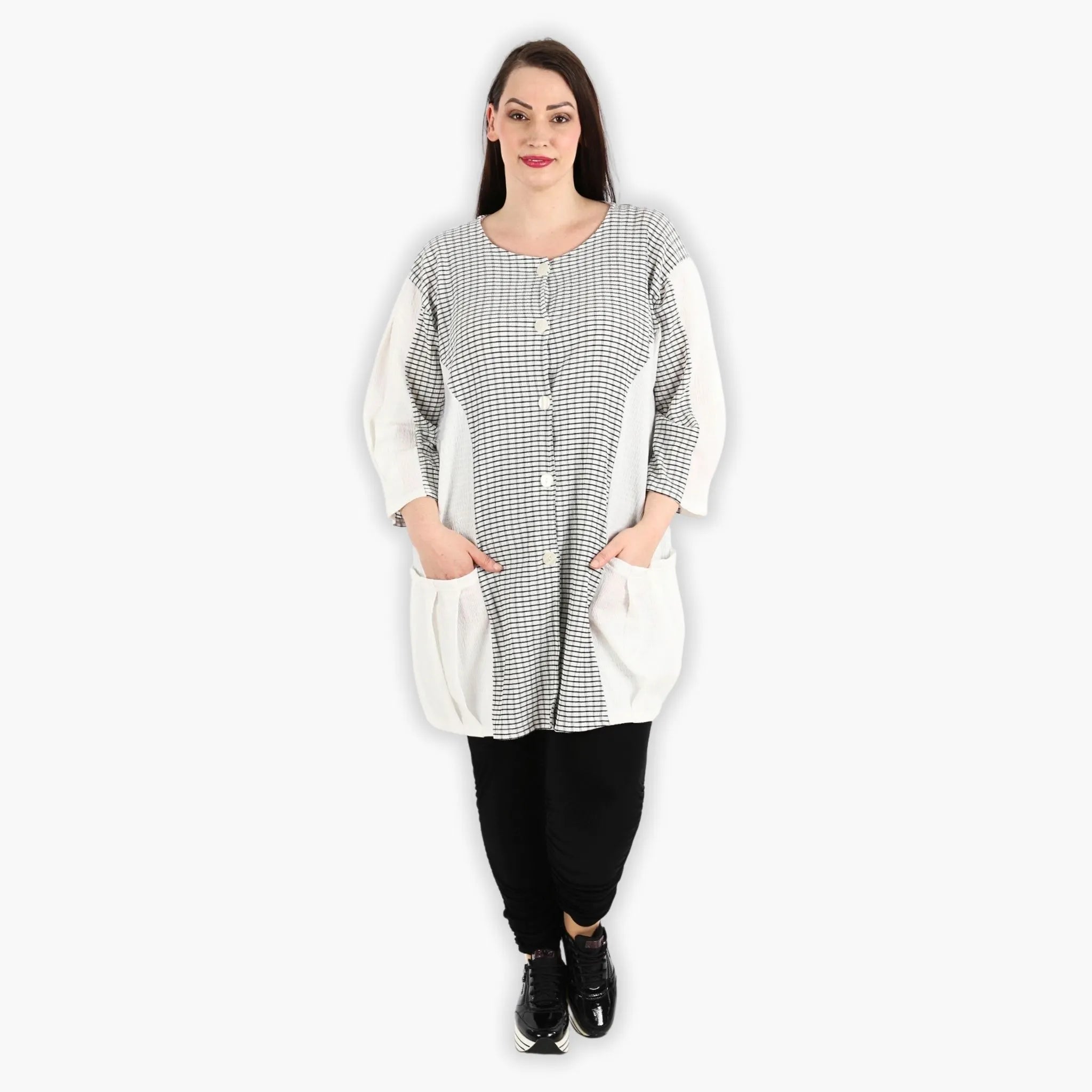  AKH Fashion Jacke in gerundeter Form, aus Viskose, 1288.06933, Weiß-Schwarz, Kariert