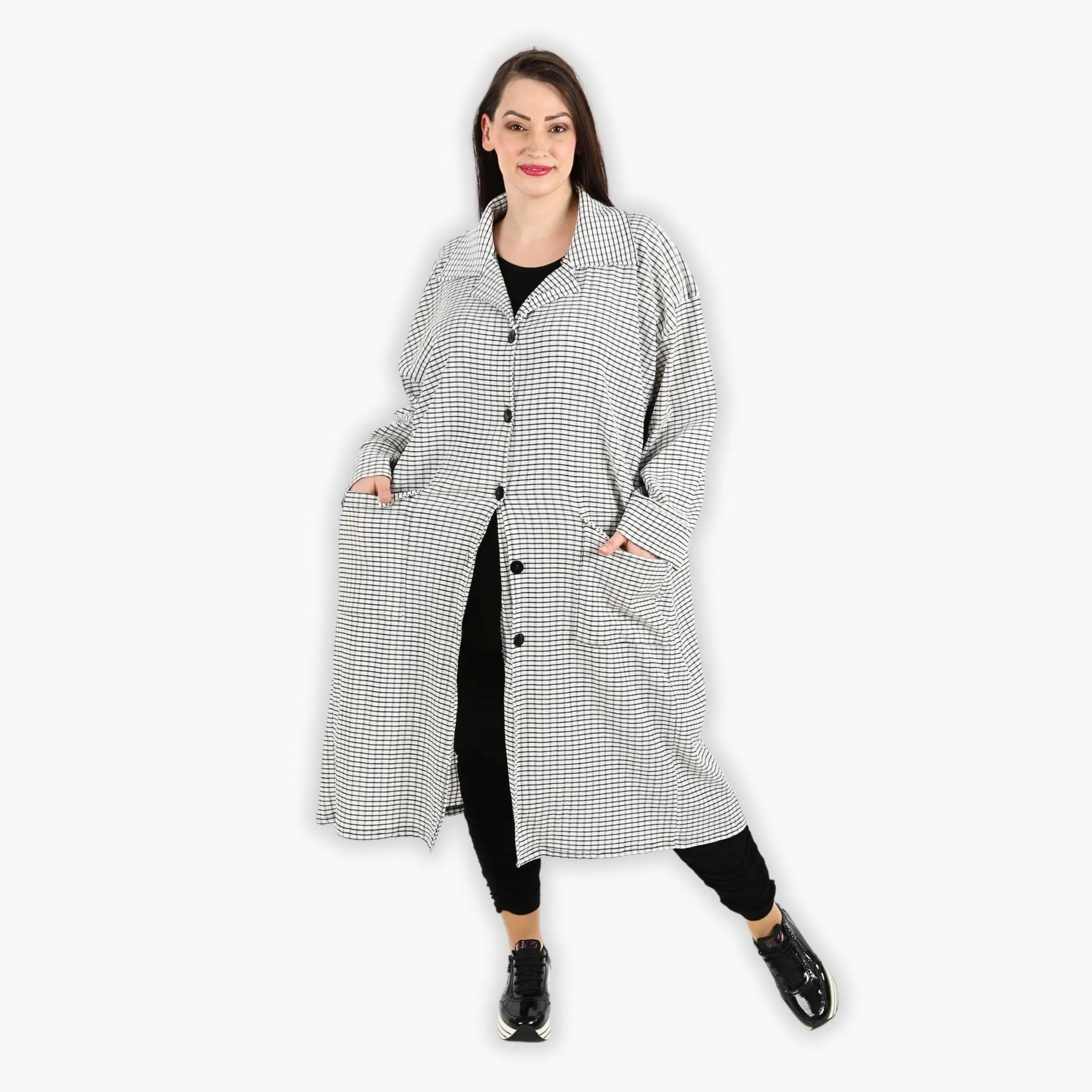  AKH Fashion Mantel in gerader Form, aus Viskose, 1288.06934, Weiß-Schwarz, Kariert