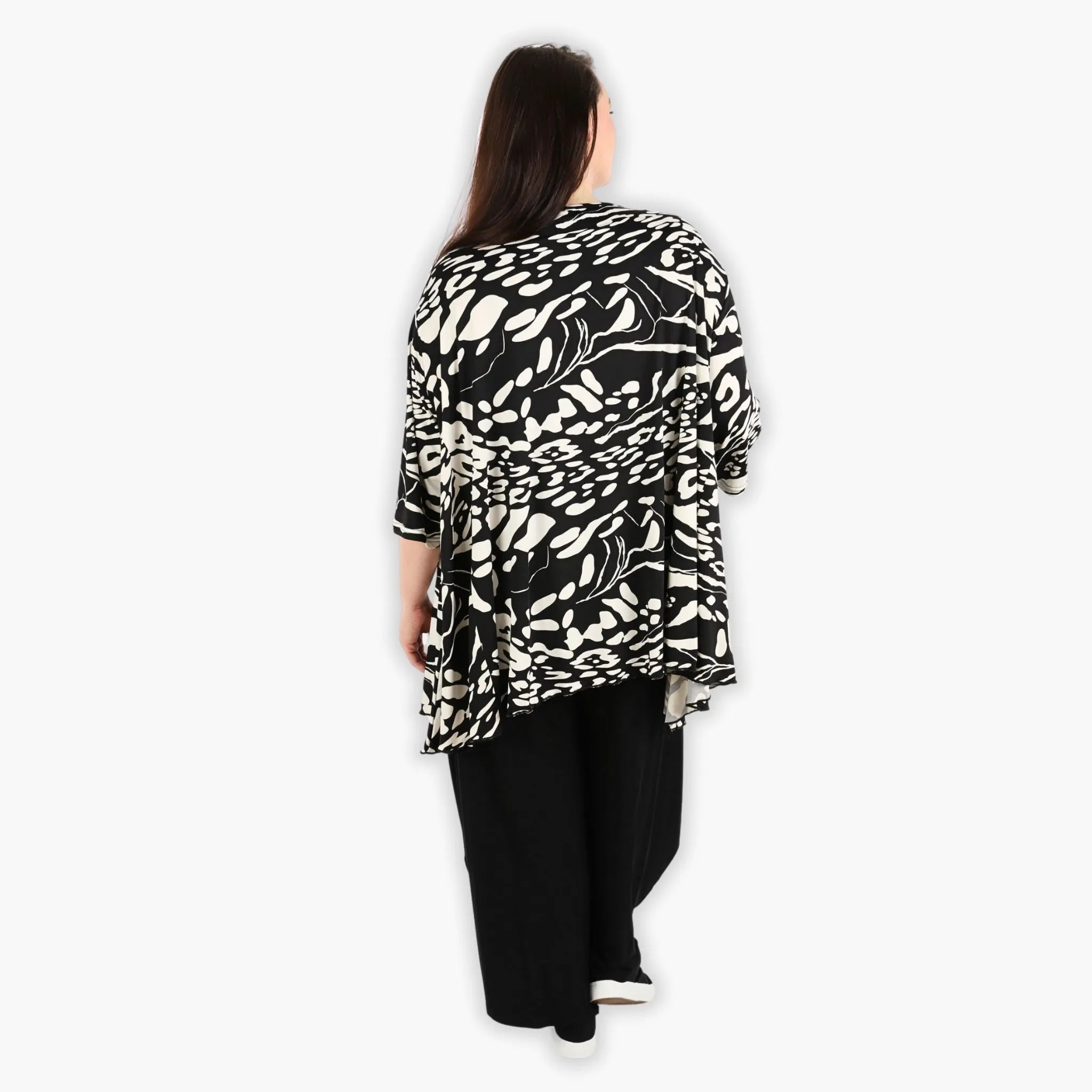  A-Form Bigshirt von AKH Fashion aus Viskose, 1290.00593, Schwarz-Ecru, Abstrakt, Schick
