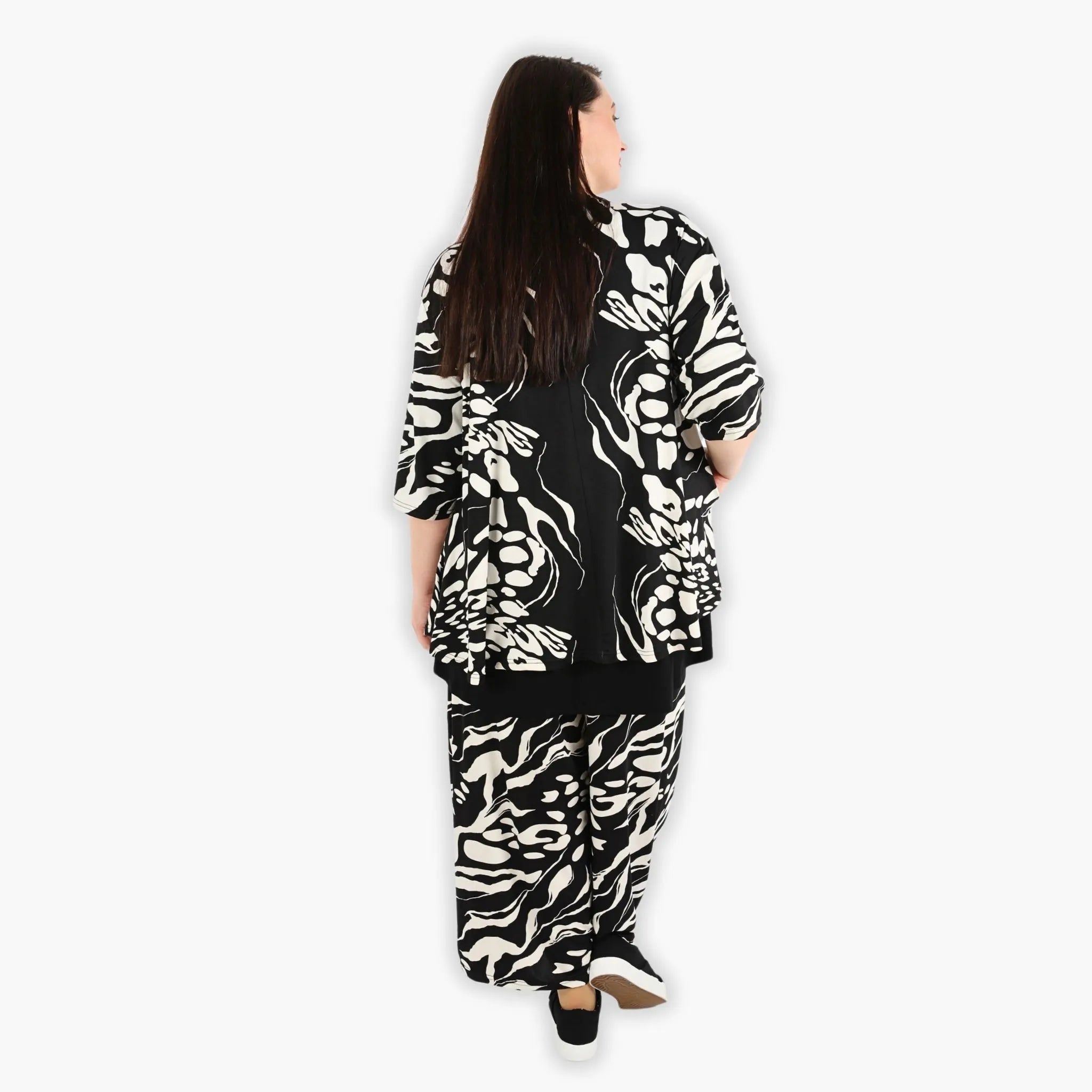  AKH Fashion Shirt in Glocken-Form, aus Viskose, 1290.01892, Schwarz-Ecru, Abstrakt