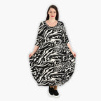  Ballonkleid von AKH Fashion aus Viskose, 1290.01926, Schwarz-Ecru, Abstrakt, Schick