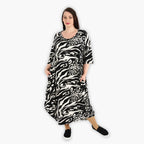  Ballonkleid von AKH Fashion aus Viskose, 1290.01926, Schwarz-Ecru, Abstrakt, Schick