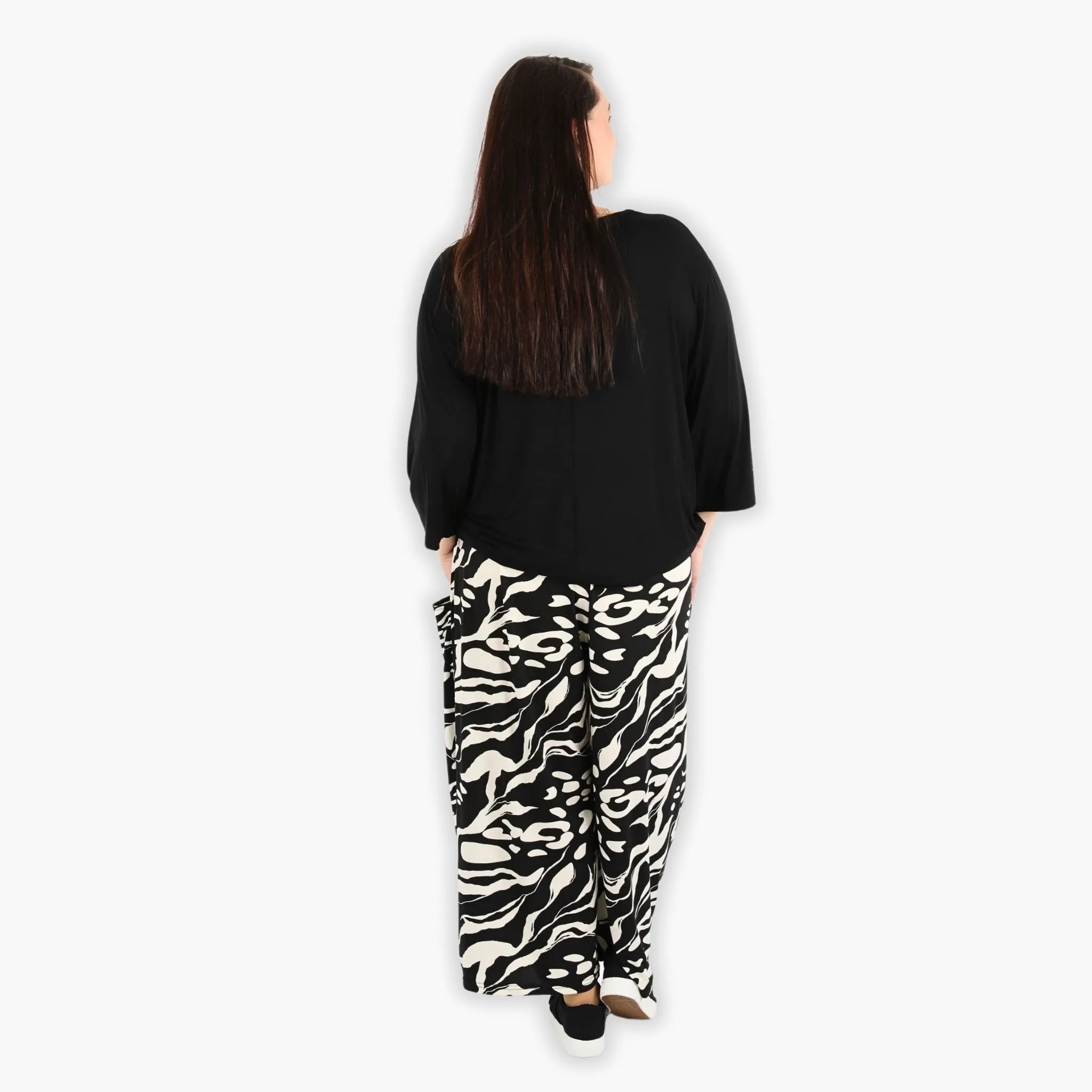  Ballonhose von AKH Fashion aus Viskose, 1290.08069, Schwarz-Ecru, Abstrakt, Schick