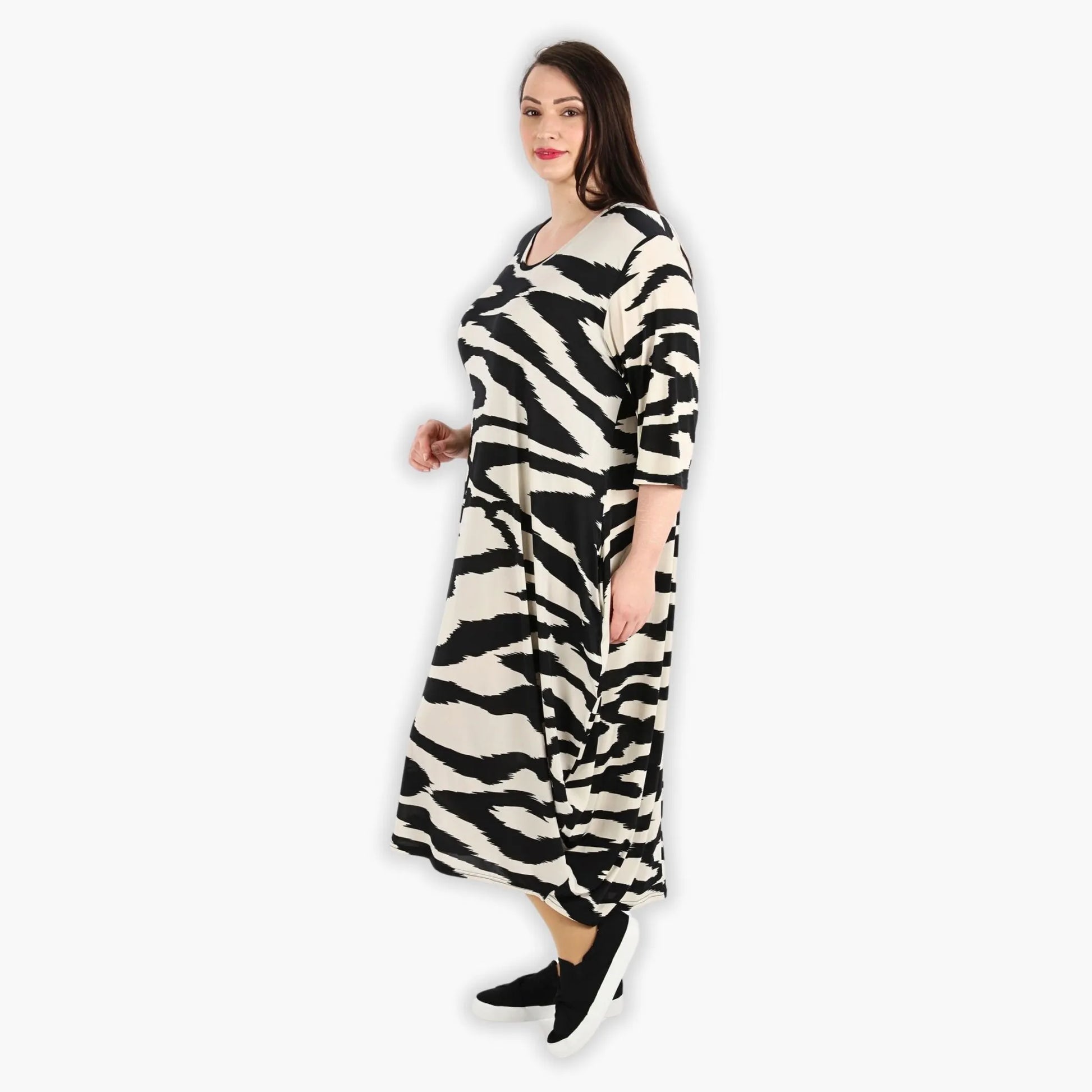  Ballonkleid von AKH Fashion aus Viskose, 1291.01926, Ecru-Schwarz, Zebra, Schick, Modern