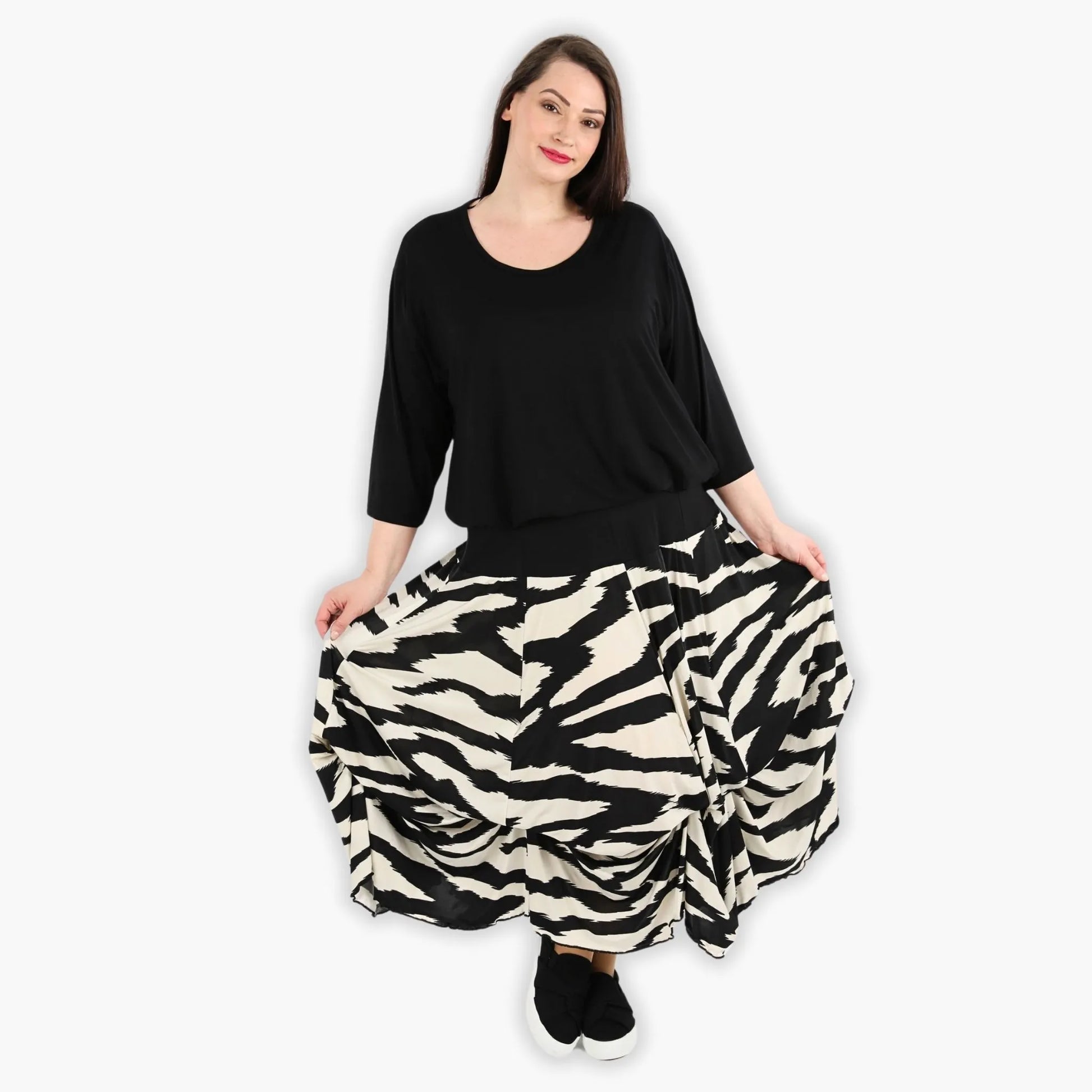  Ballonrock von AKH Fashion aus Viskose, 1291.07559, Ecru-Schwarz, Zebra, Schick, Modern