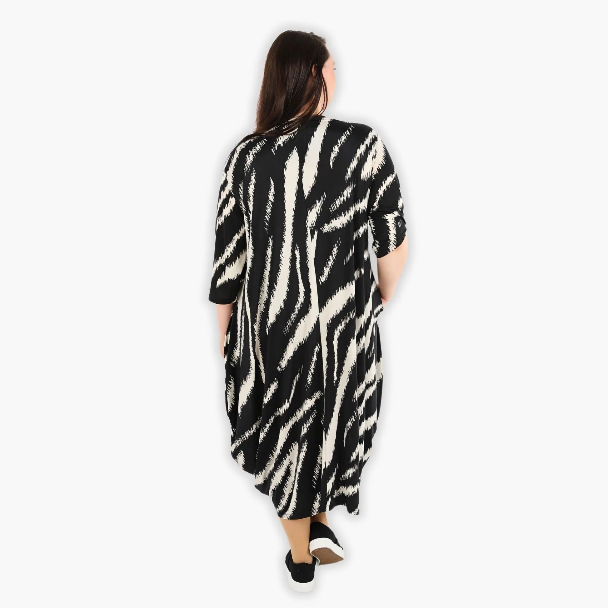  Ballonkleid von AKH Fashion aus Viskose, 1293.01926, Schwarz-Ecru, Zebra, Schick, Modern