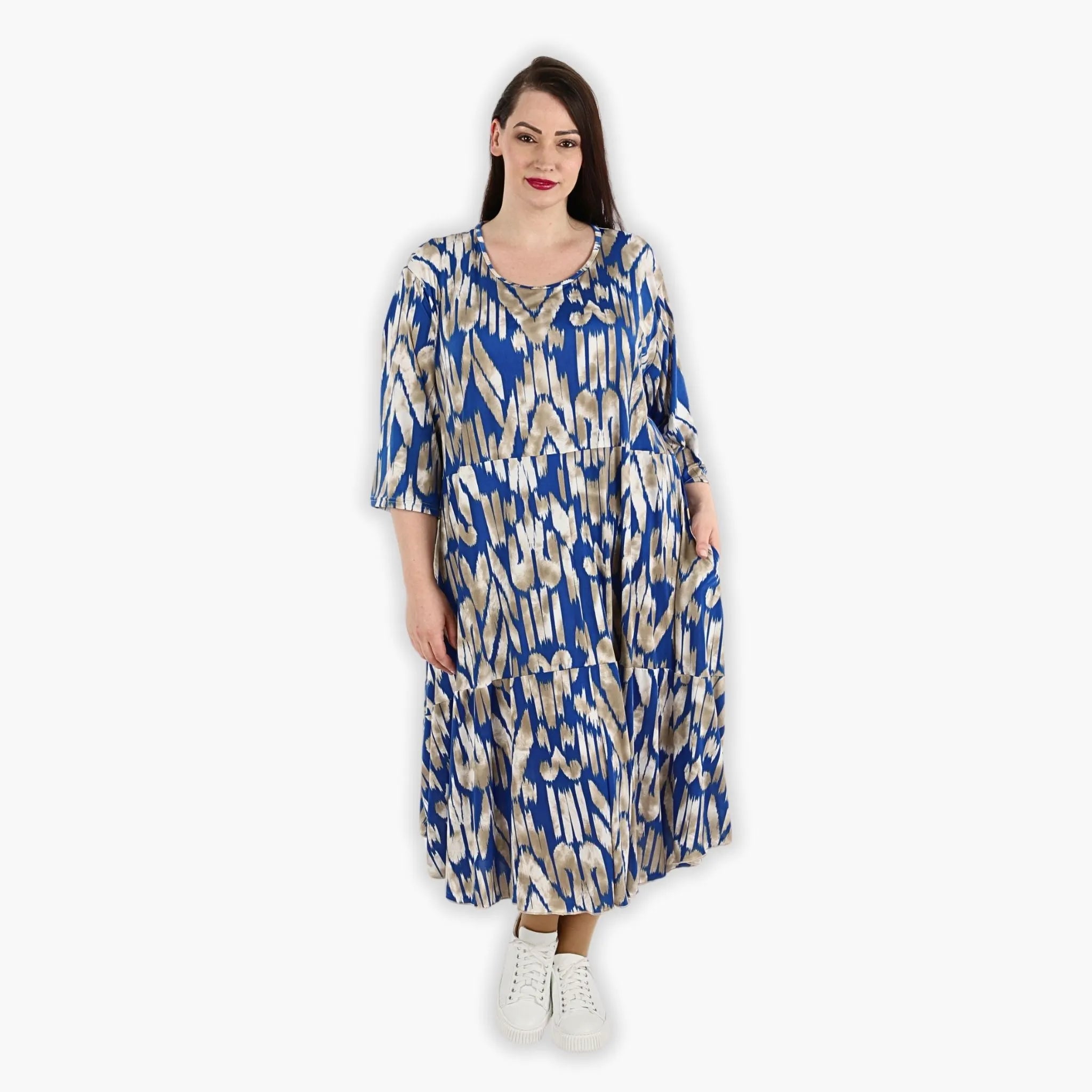  Ballonkleid von AKH Fashion aus Viskose, 1296.06712, Royalblau-Beige, Grafik, Schick