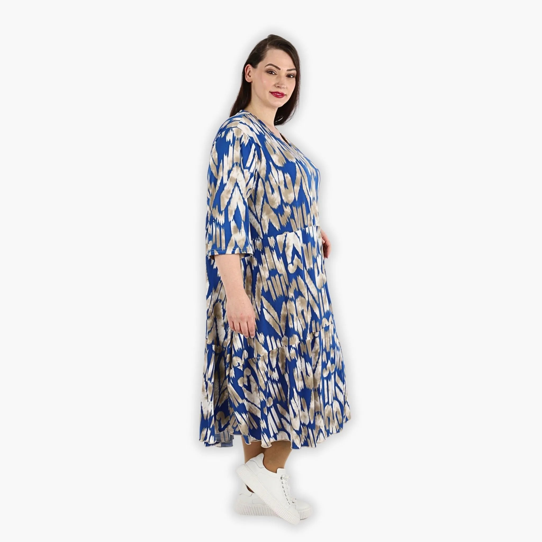  Ballonkleid von AKH Fashion aus Viskose, 1296.06712, Royalblau-Beige, Grafik, Schick