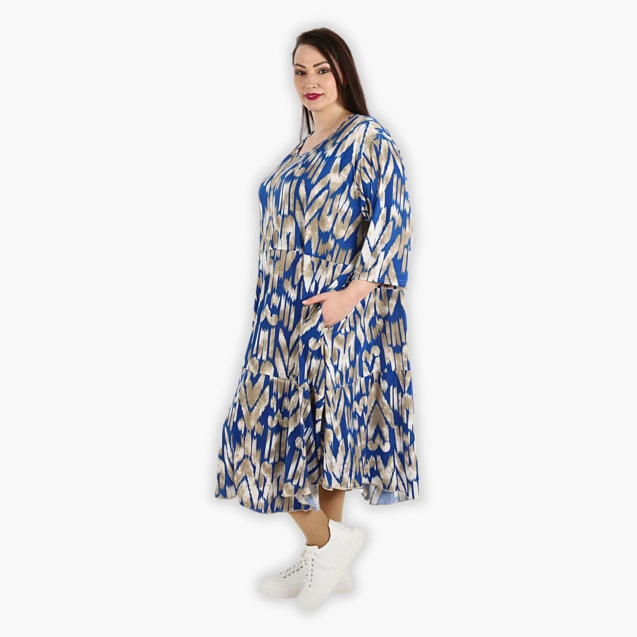  Ballonkleid von AKH Fashion aus Viskose, 1296.06712, Royalblau-Beige, Grafik, Schick