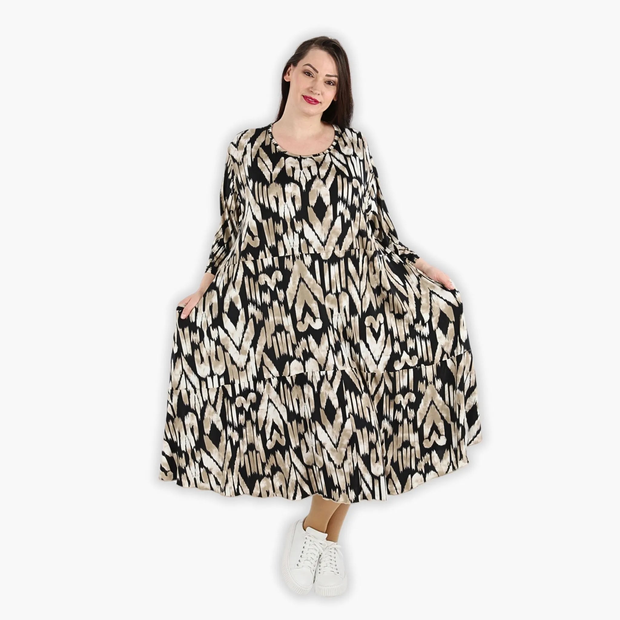  Ballonkleid von AKH Fashion aus Viskose, 1296.06712, Schwarz-Beige, Grafik, Schick
