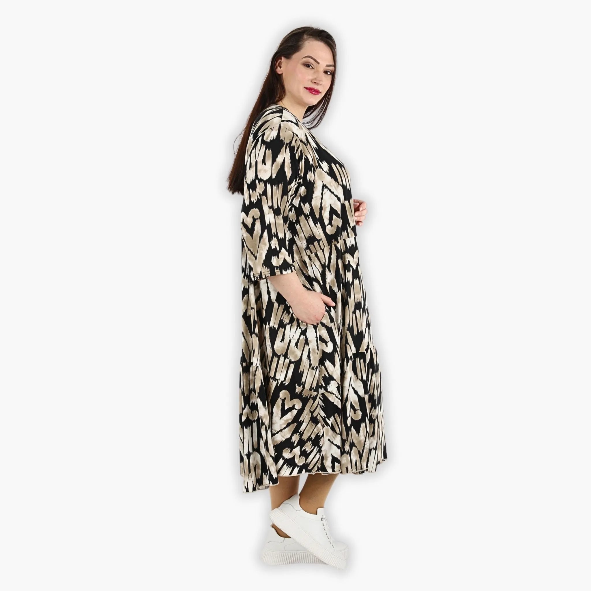  Ballonkleid von AKH Fashion aus Viskose, 1296.06712, Schwarz-Beige, Grafik, Schick