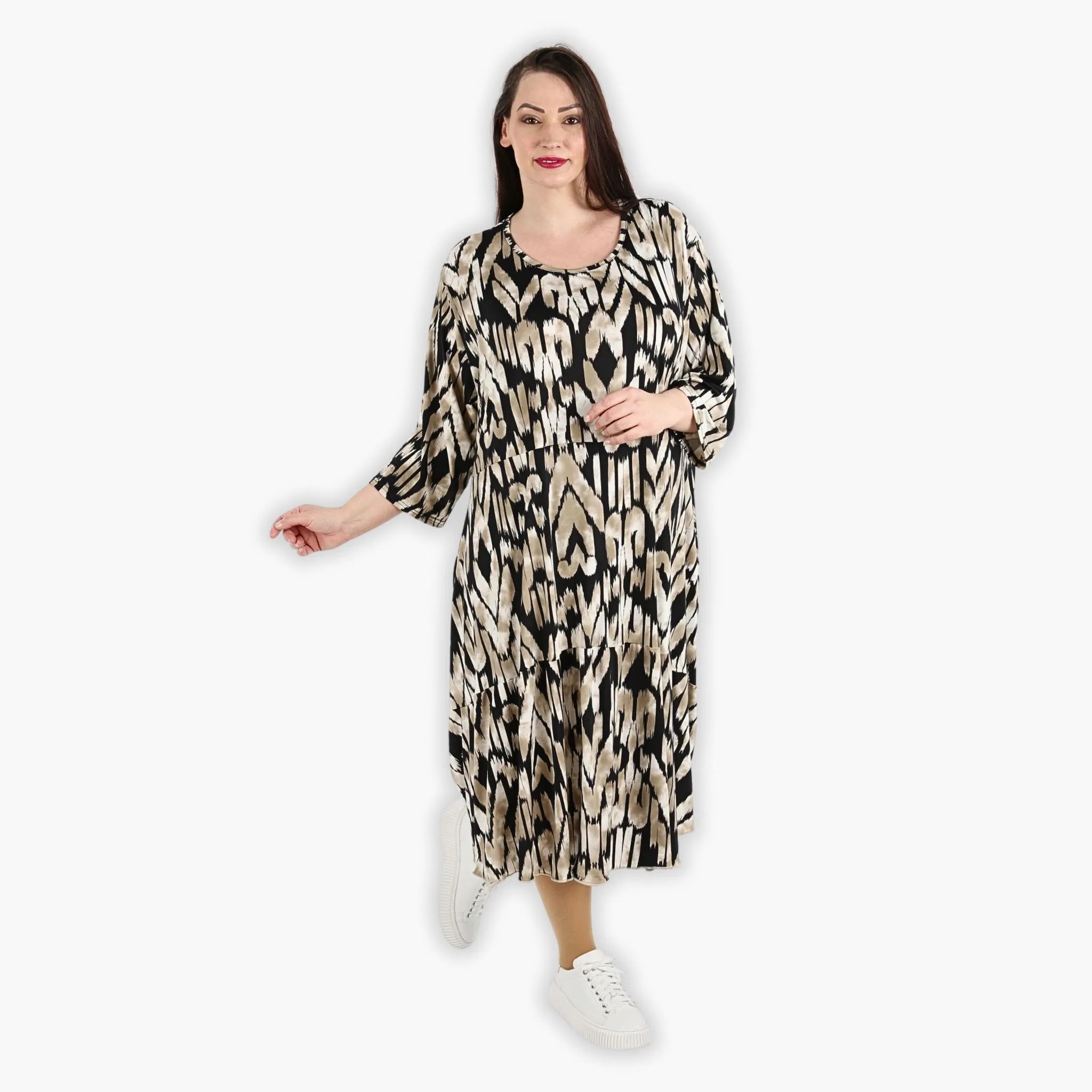  Ballonkleid von AKH Fashion aus Viskose, 1296.06712, Schwarz-Beige, Grafik, Schick
