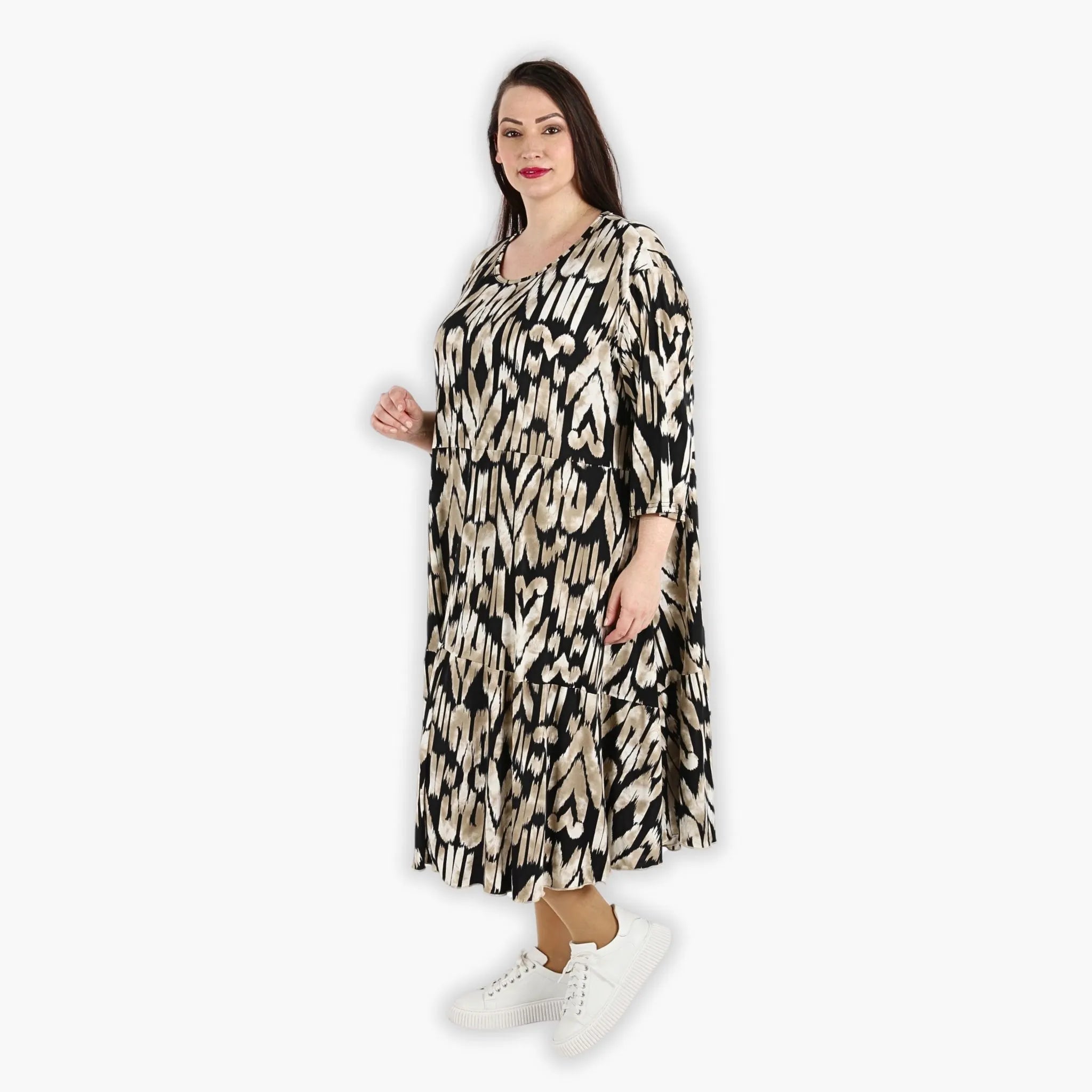  Ballonkleid von AKH Fashion aus Viskose, 1296.06712, Schwarz-Beige, Grafik, Schick