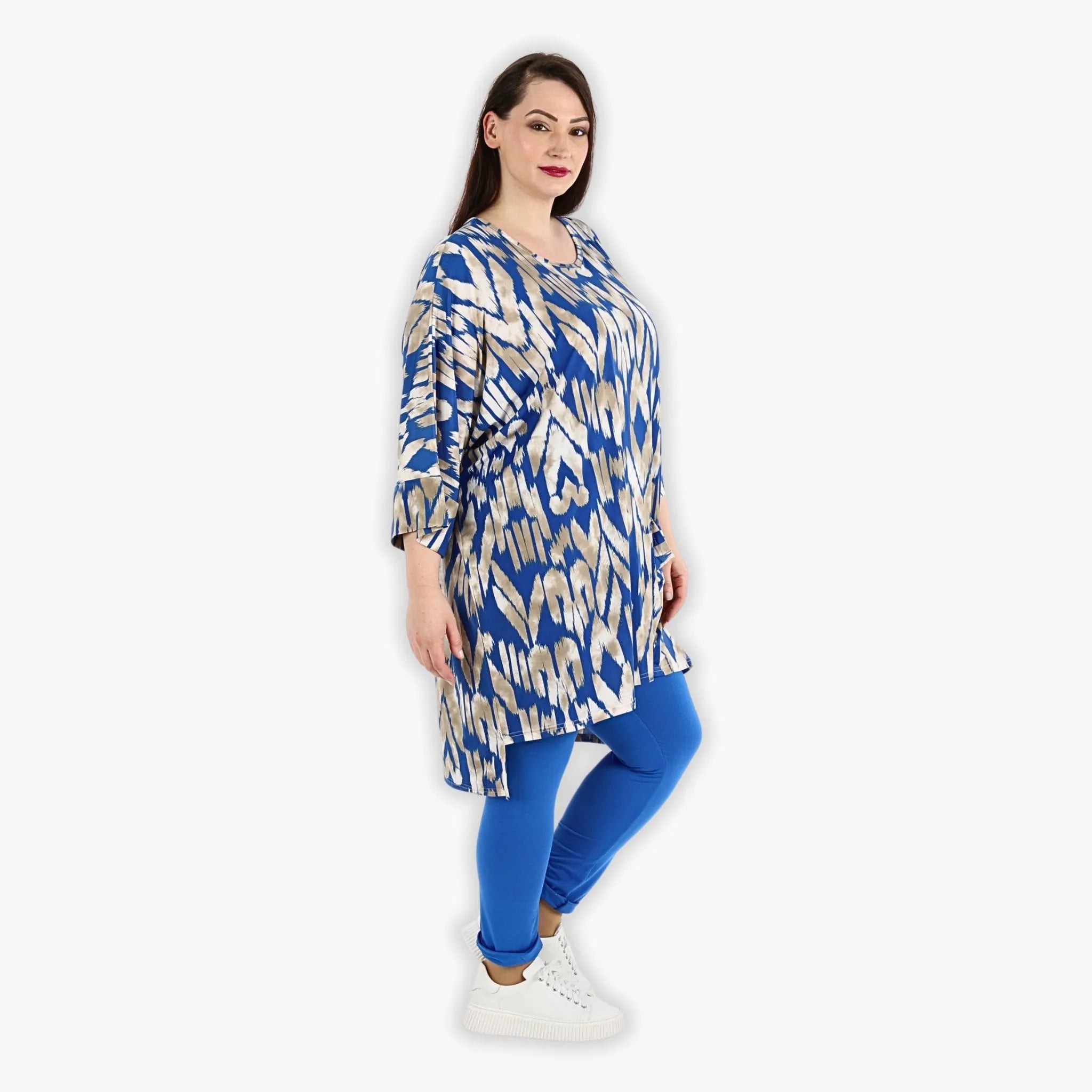  AKH Fashion Bigshirt in gerader Form, aus Viskose, 1296.06925, Royalblau-Beige, Grafik