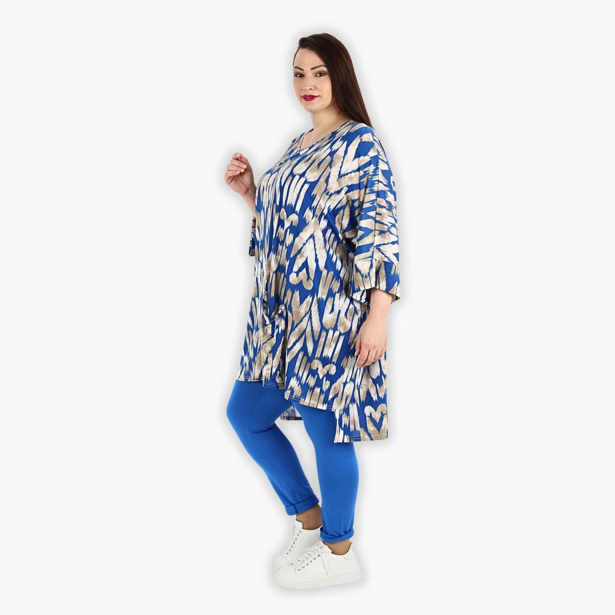  AKH Fashion Bigshirt in gerader Form, aus Viskose, 1296.06925, Royalblau-Beige, Grafik