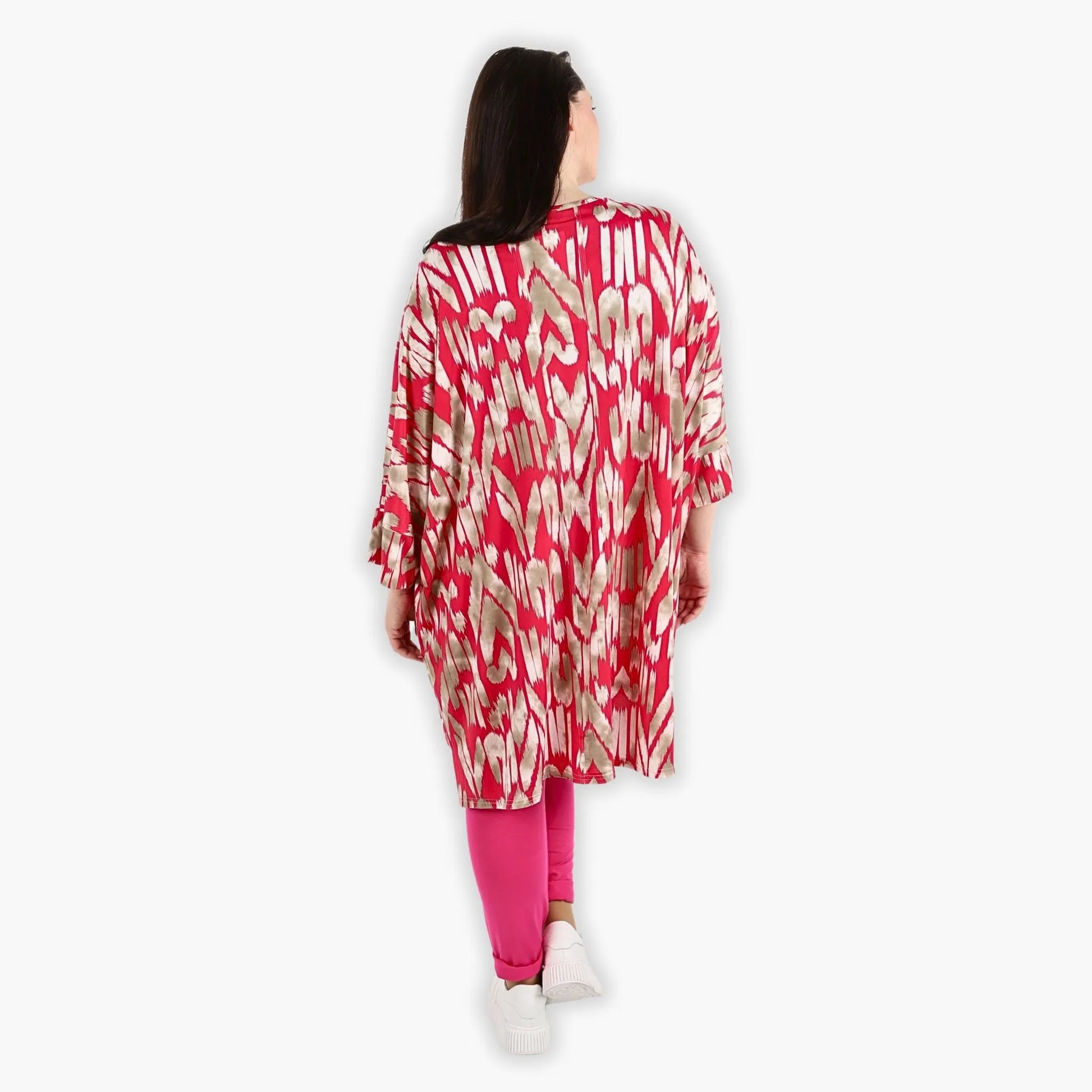  Bigshirt von AKH Fashion aus Viskose in gerader Form, 1296.06925, Fuchsia-Beige, Ausgefallen