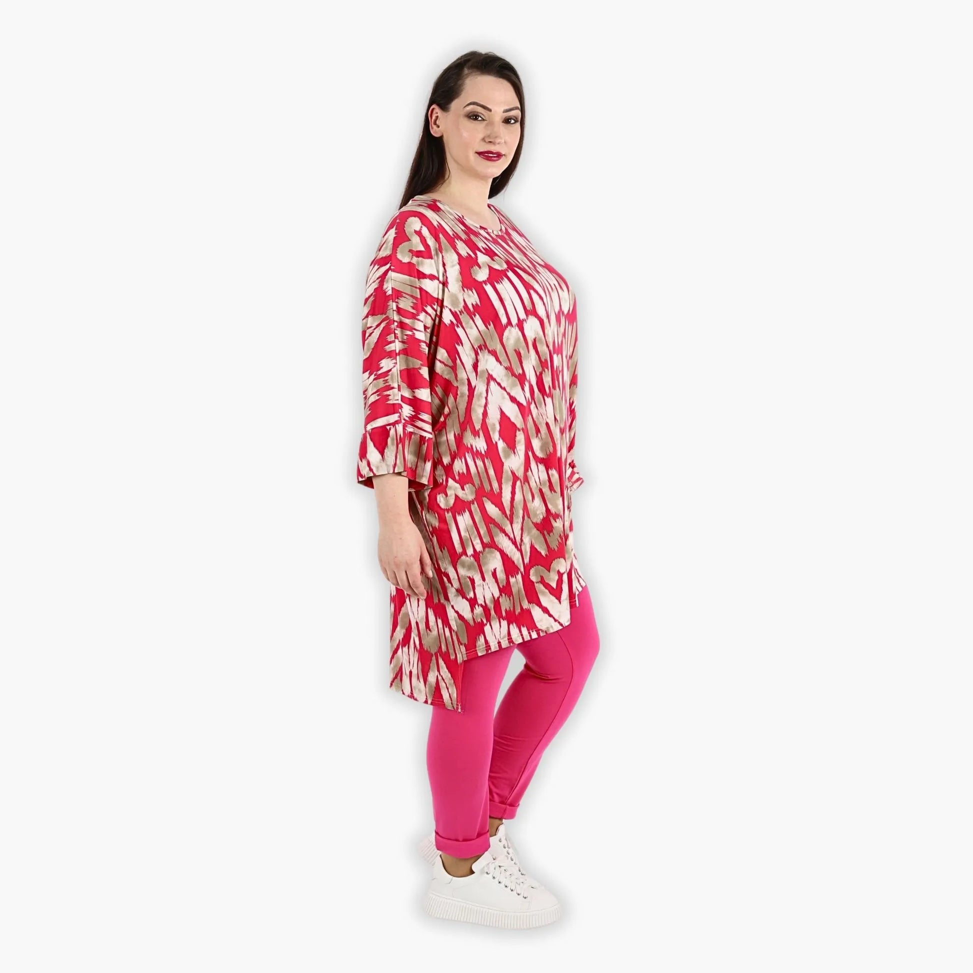  Bigshirt von AKH Fashion aus Viskose in gerader Form, 1296.06925, Fuchsia-Beige, Ausgefallen