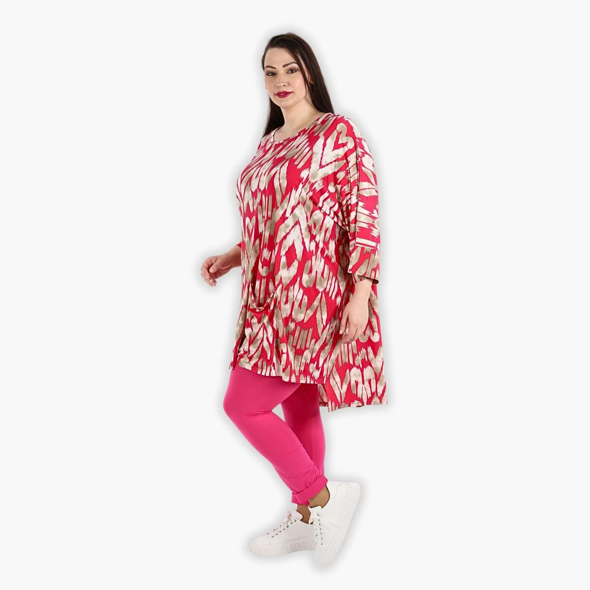  Bigshirt von AKH Fashion aus Viskose in gerader Form, 1296.06925, Fuchsia-Beige, Ausgefallen