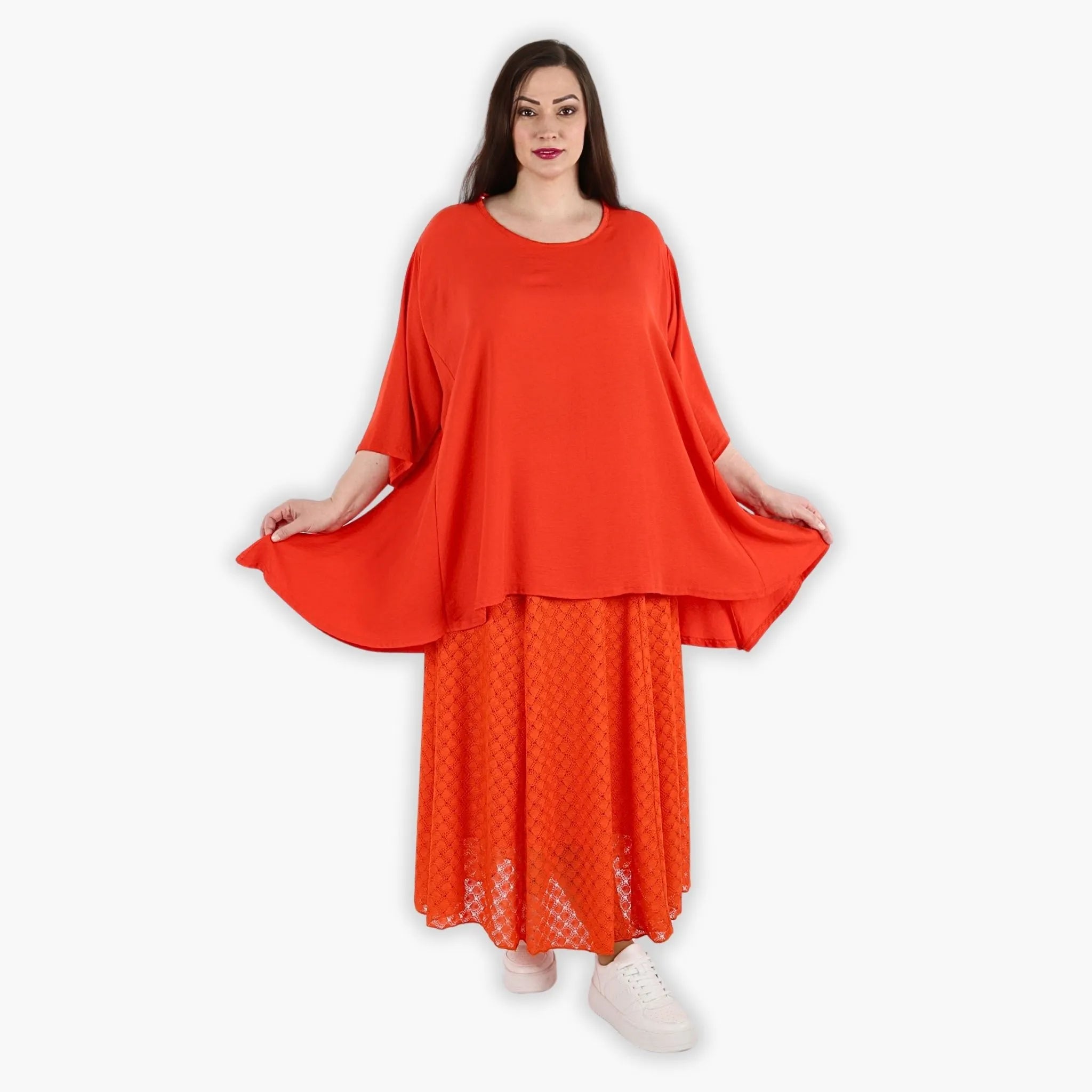  AKH Fashion Rock in gerundeter Form, aus Viskose, 1297.00136, Orange, Netz, Schick