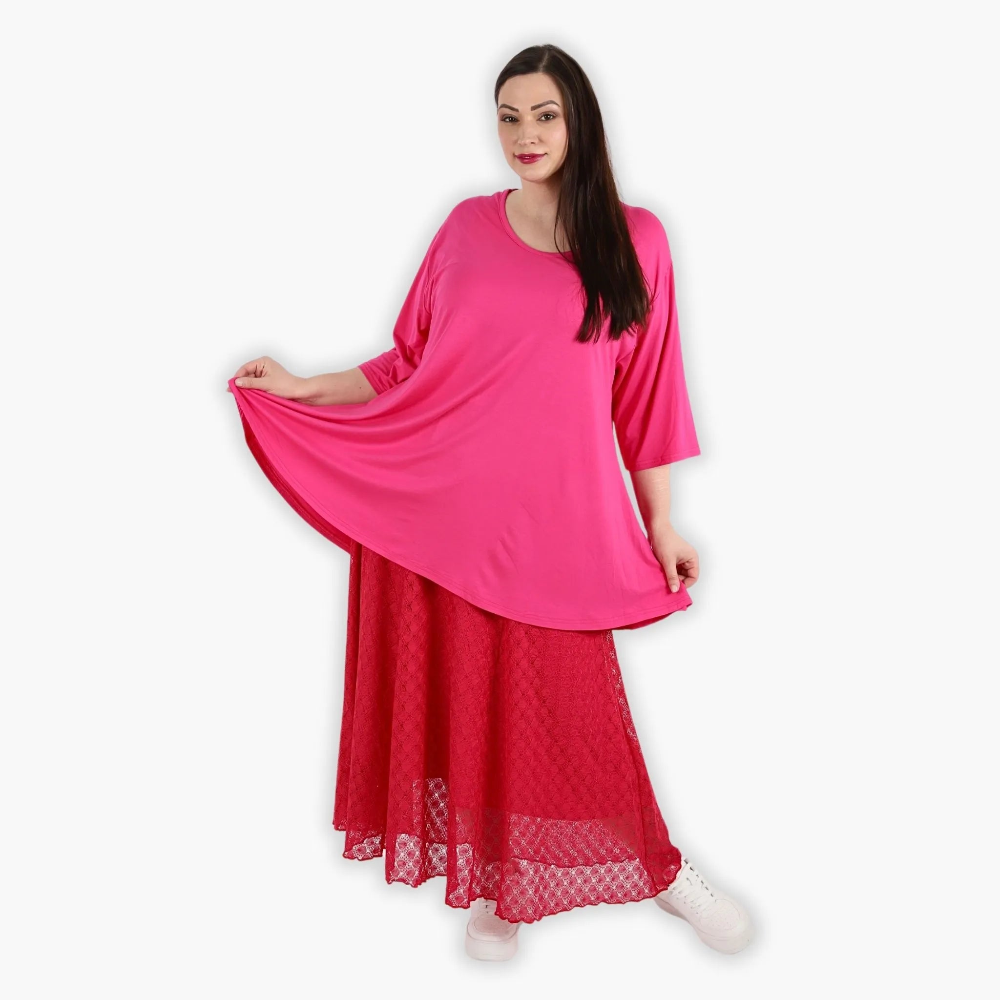  AKH Fashion Rock in gerundeter Form, aus Viskose, 1297.00136, Fuchsia, Netz, Schick