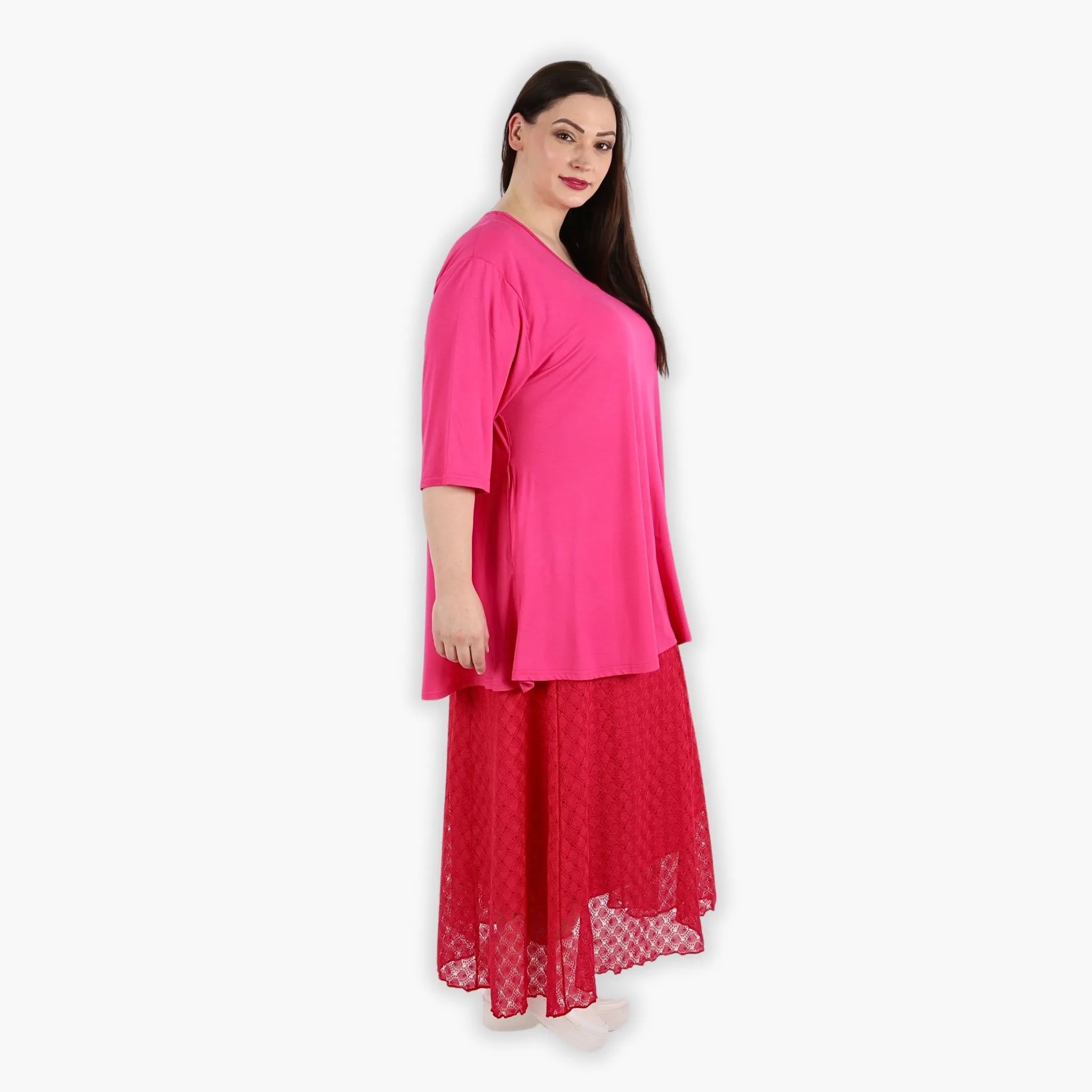  AKH Fashion Rock in gerundeter Form, aus Viskose, 1297.00136, Fuchsia, Netz, Schick