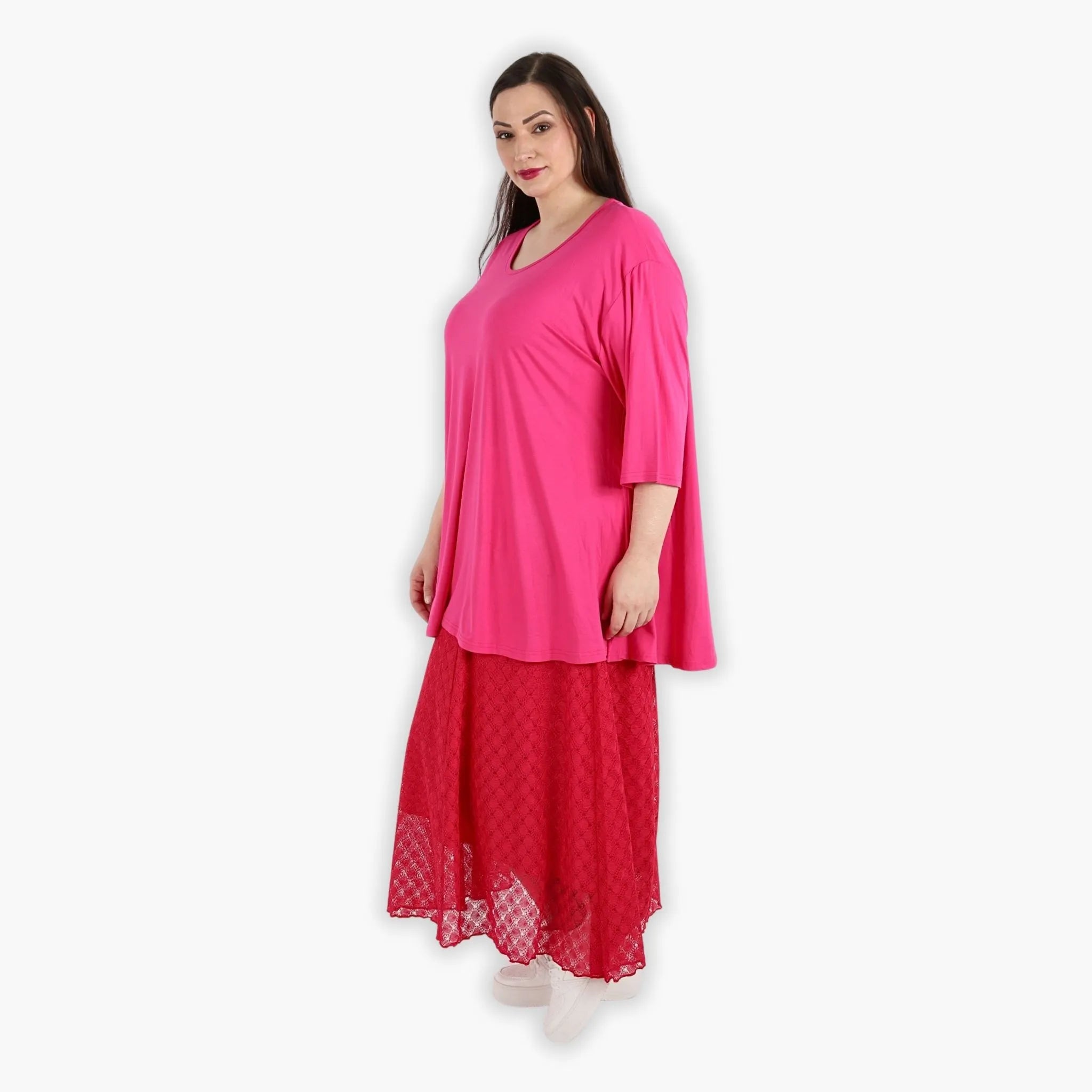  AKH Fashion Rock in gerundeter Form, aus Viskose, 1297.00136, Fuchsia, Netz, Schick