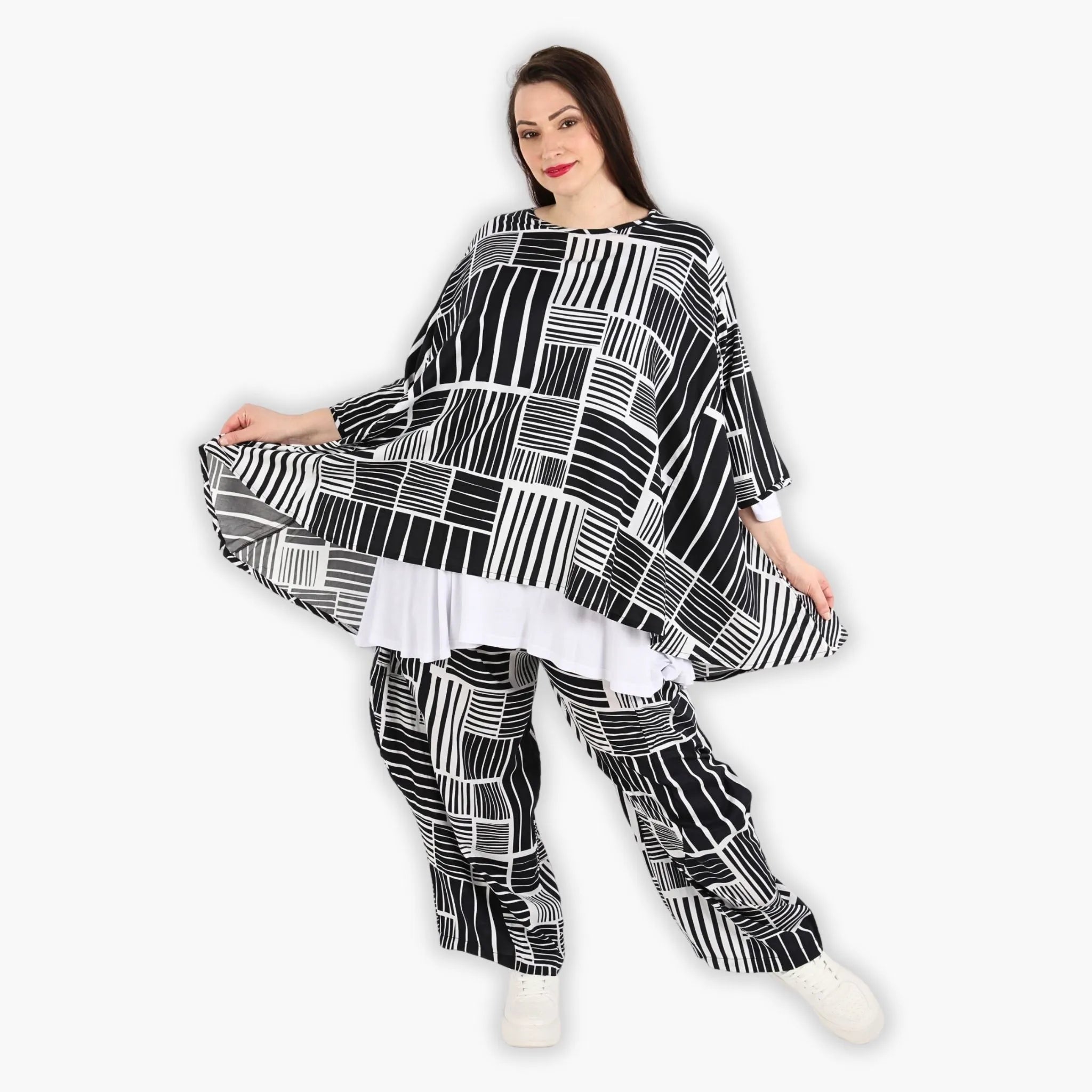  A-Form Bigshirt von AKH Fashion aus Viskose, 1298.00593, Schwarz-Weiß, Schick, Modern, Bequem