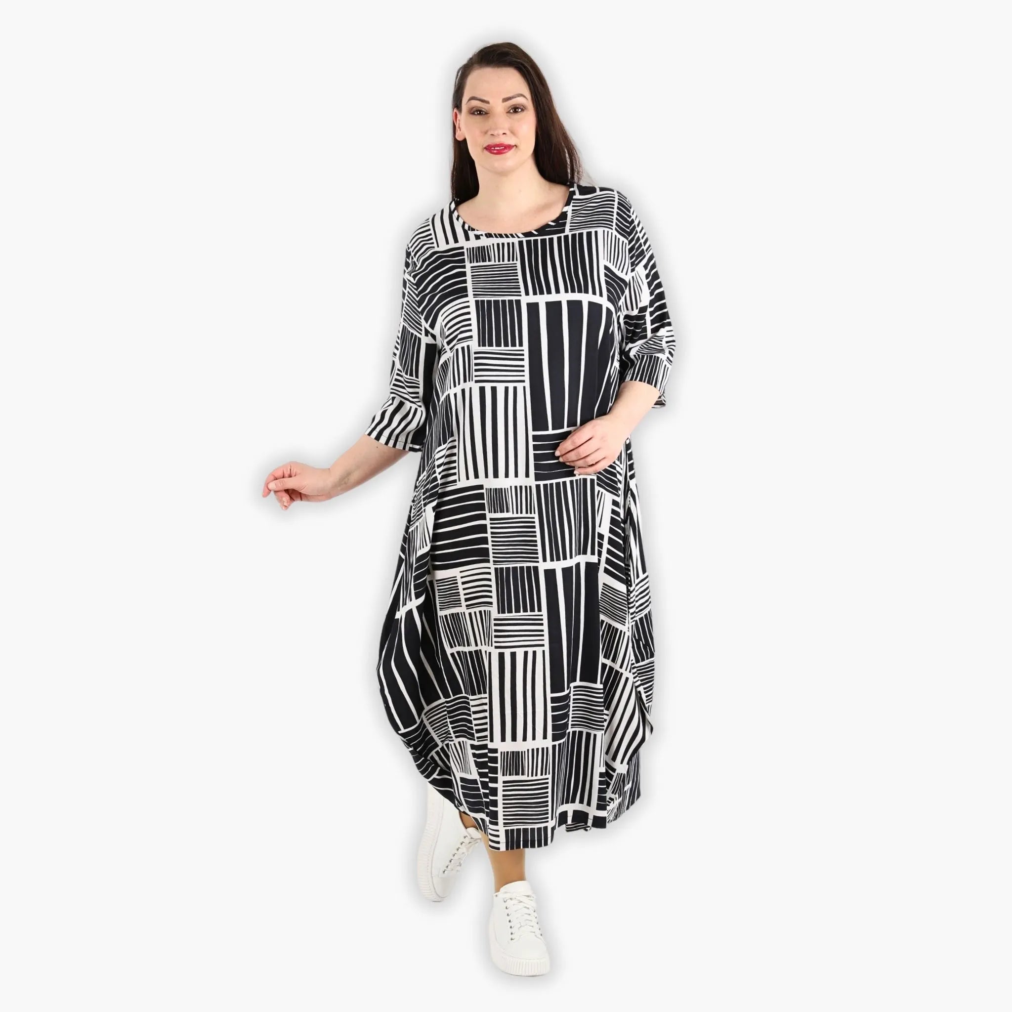  Ballonkleid von AKH Fashion aus Viskose, 1298.01926, Schwarz-Weiß, Schick, Modern, Bequem