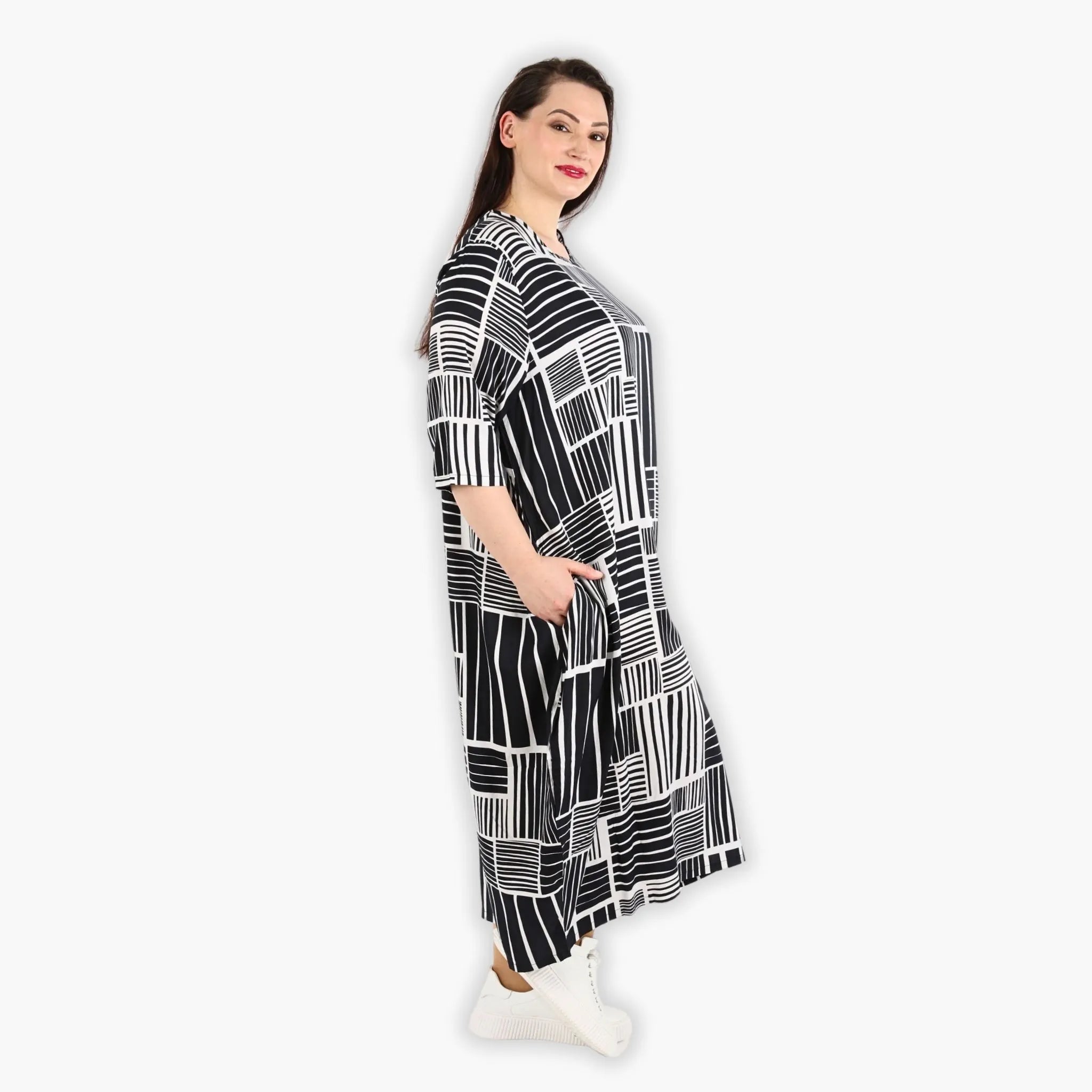  Ballonkleid von AKH Fashion aus Viskose, 1298.01926, Schwarz-Weiß, Schick, Modern, Bequem