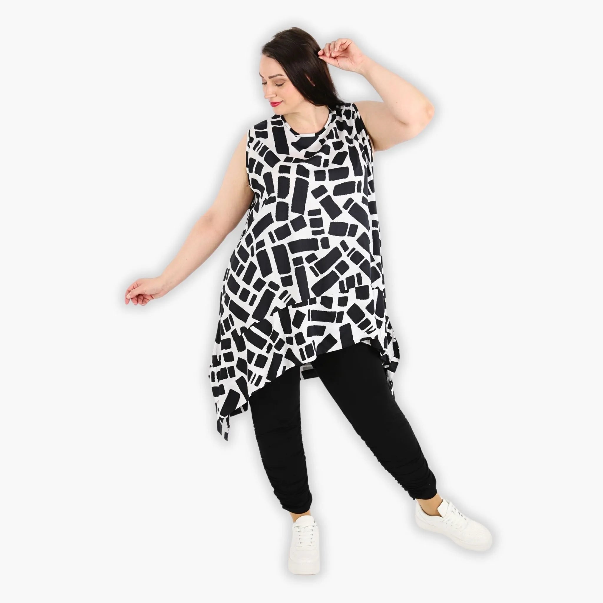  A-Form Tunika von AKH Fashion aus Viskose, 1299.03051, Schwarz-Weiß, Schick, Modern
