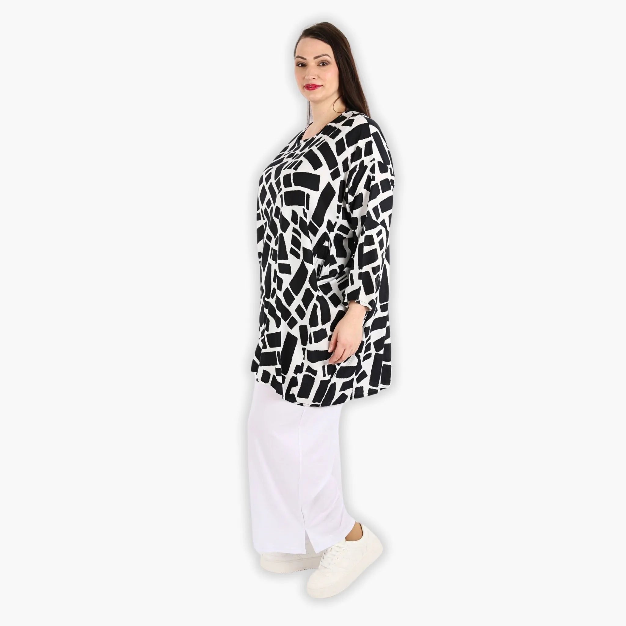  AKH Fashion Bigshirt in gerader Form, aus Viskose, 1299.06909, Schwarz-Weiß, Schick, Modern