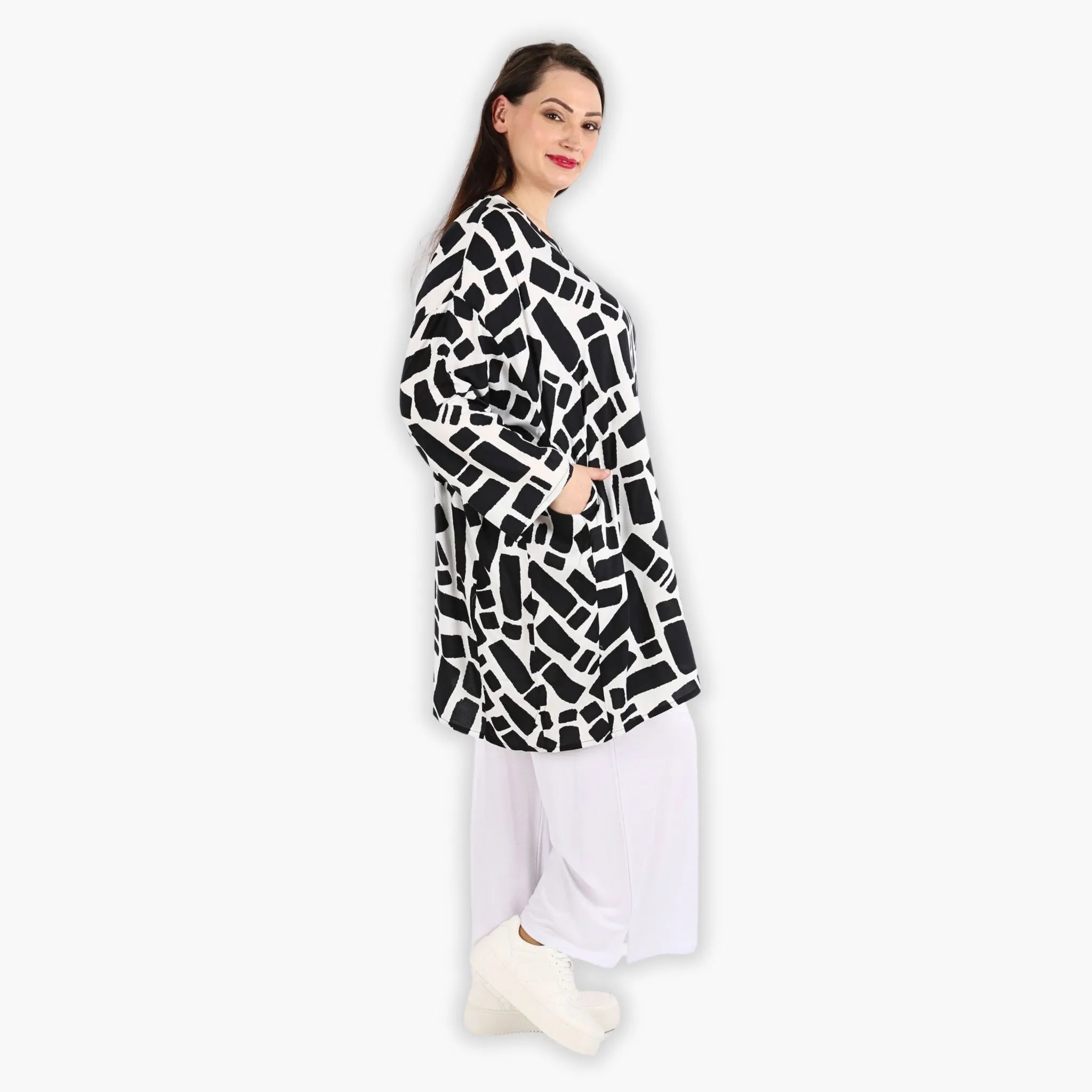  AKH Fashion Bigshirt in gerader Form, aus Viskose, 1299.06909, Schwarz-Weiß, Schick, Modern