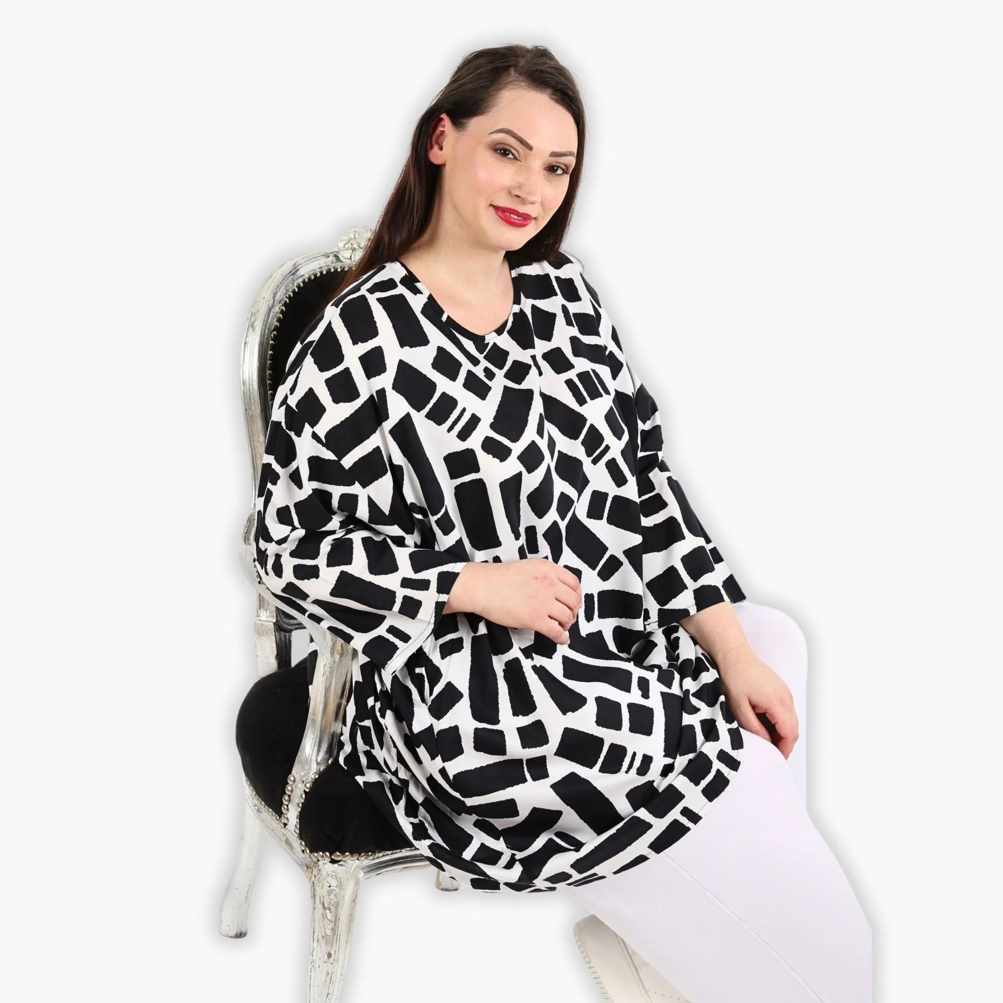  AKH Fashion Bigshirt in gerader Form, aus Viskose, 1299.06909, Schwarz-Weiß, Schick, Modern