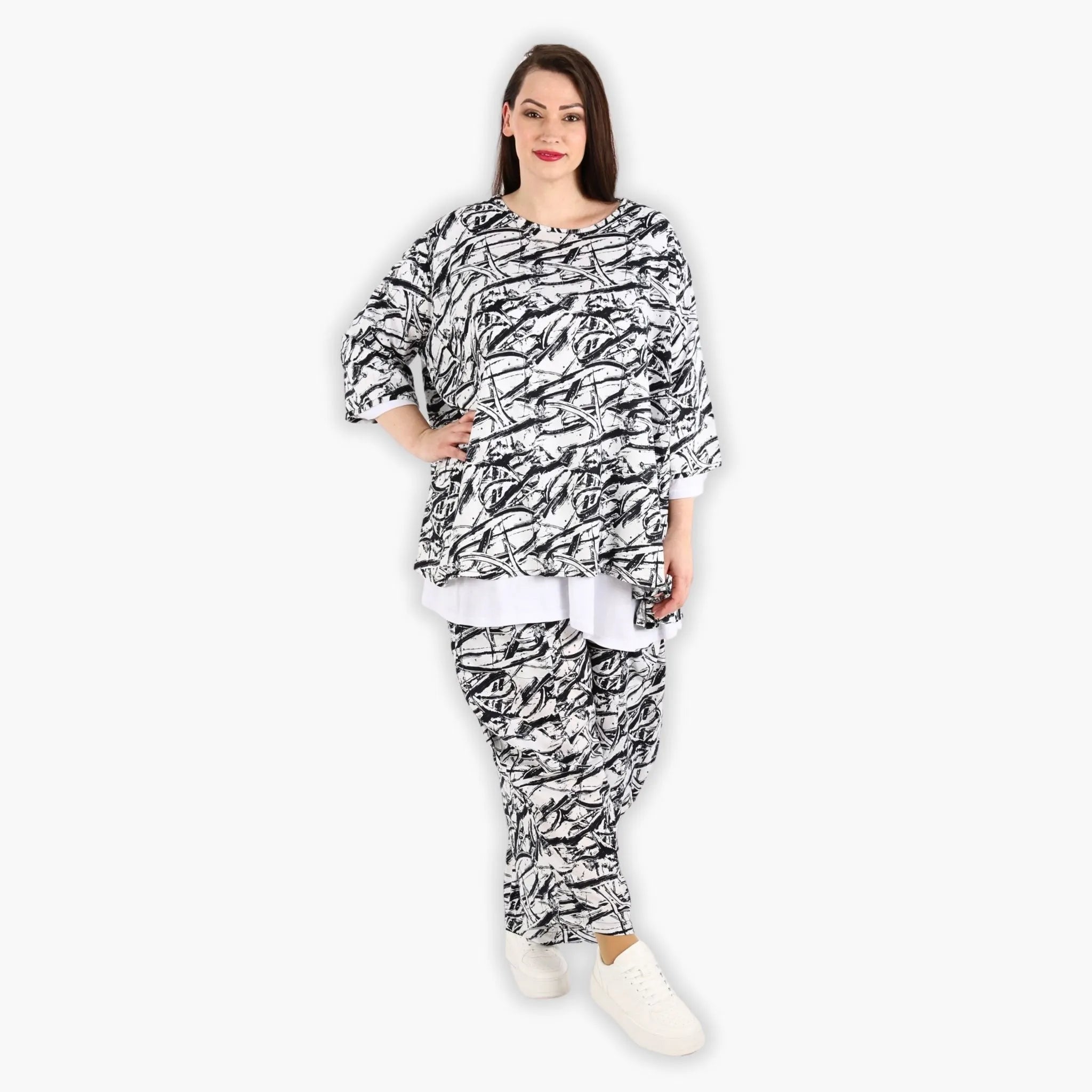  A-Form Bigshirt von AKH Fashion aus Viskose, 1301.00593, Schwarz-Weiß, Schick, Modern, Bequem
