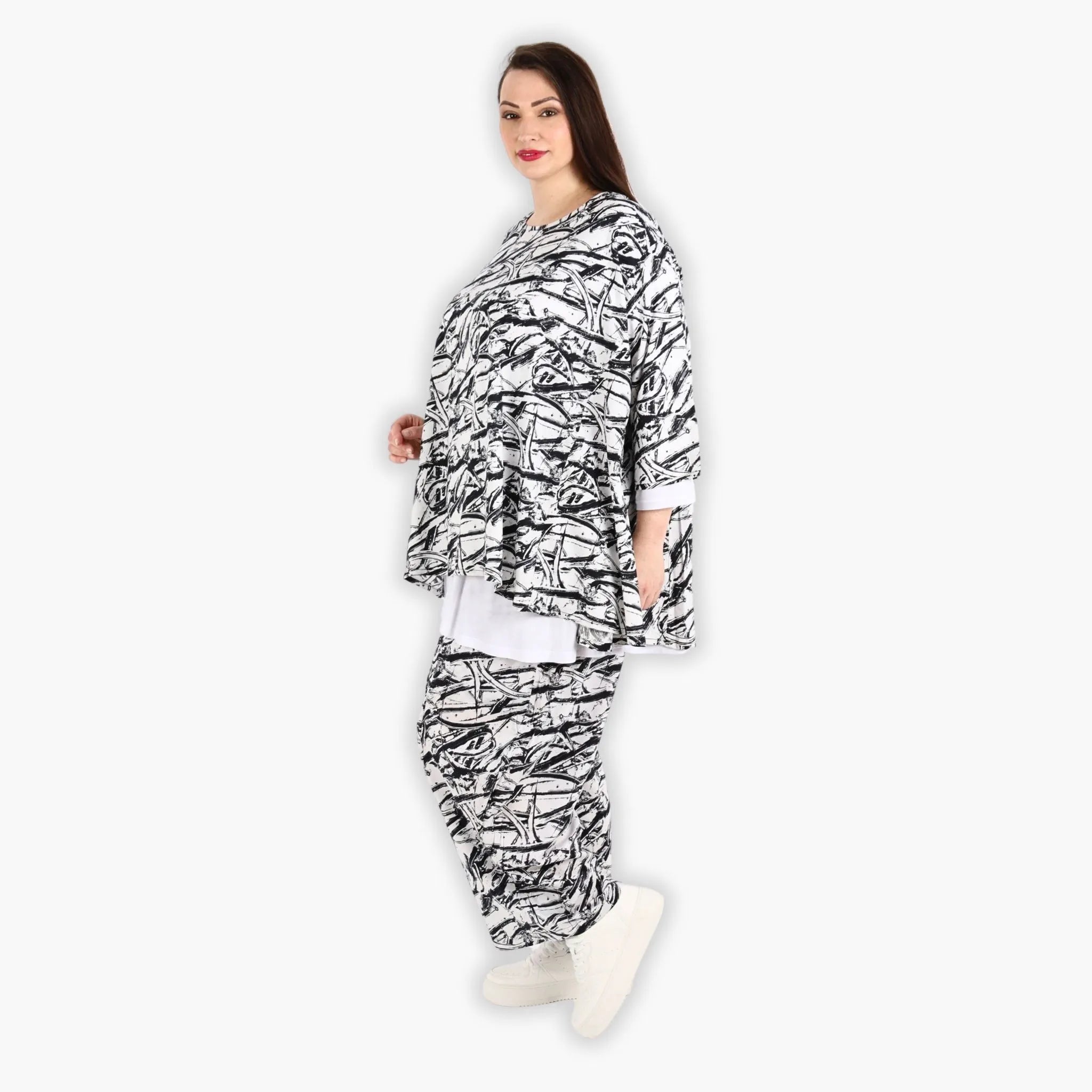  A-Form Bigshirt von AKH Fashion aus Viskose, 1301.00593, Schwarz-Weiß, Schick, Modern, Bequem