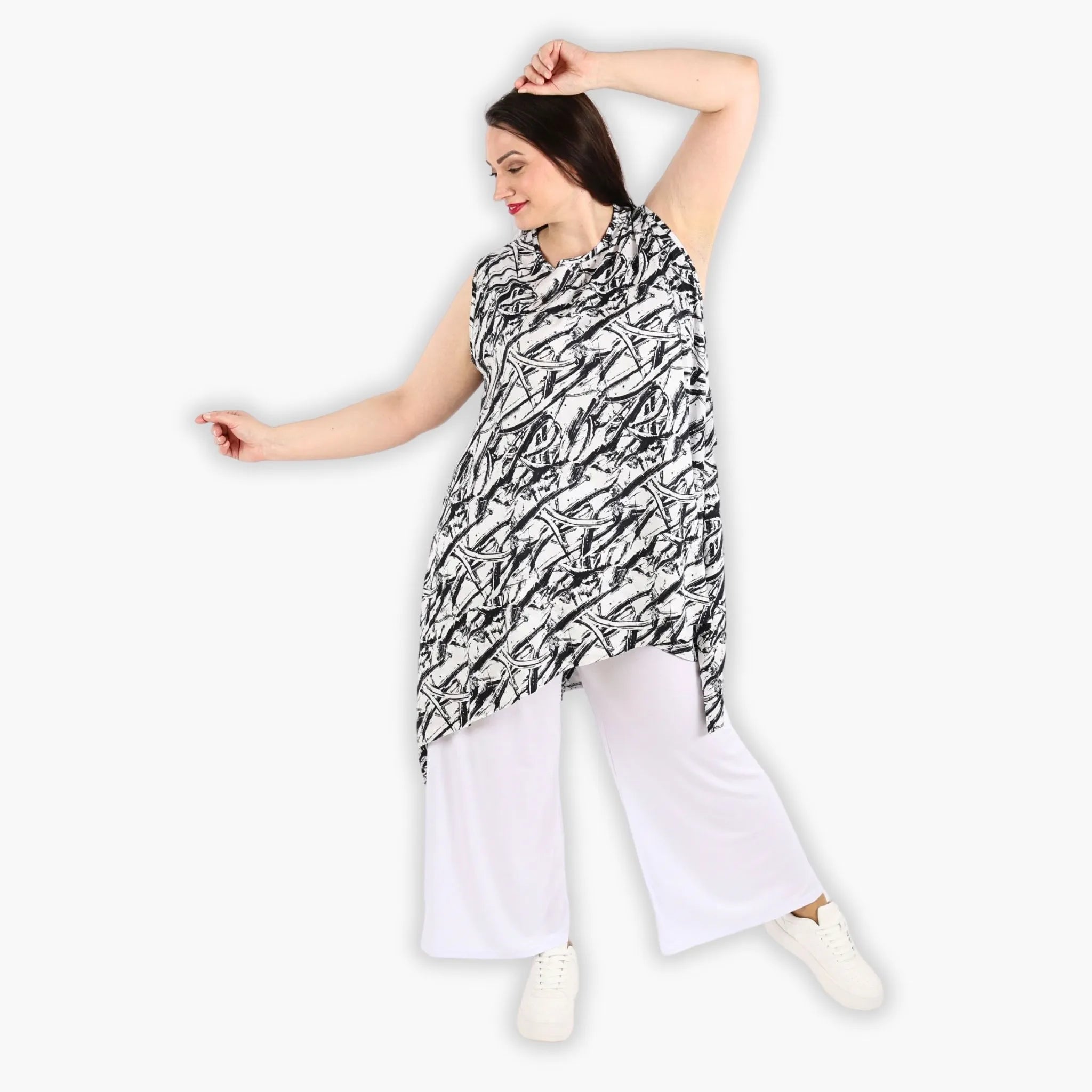  A-Form Tunika von AKH Fashion aus Viskose, 1301.03051, Schwarz-Weiß, Schick, Modern