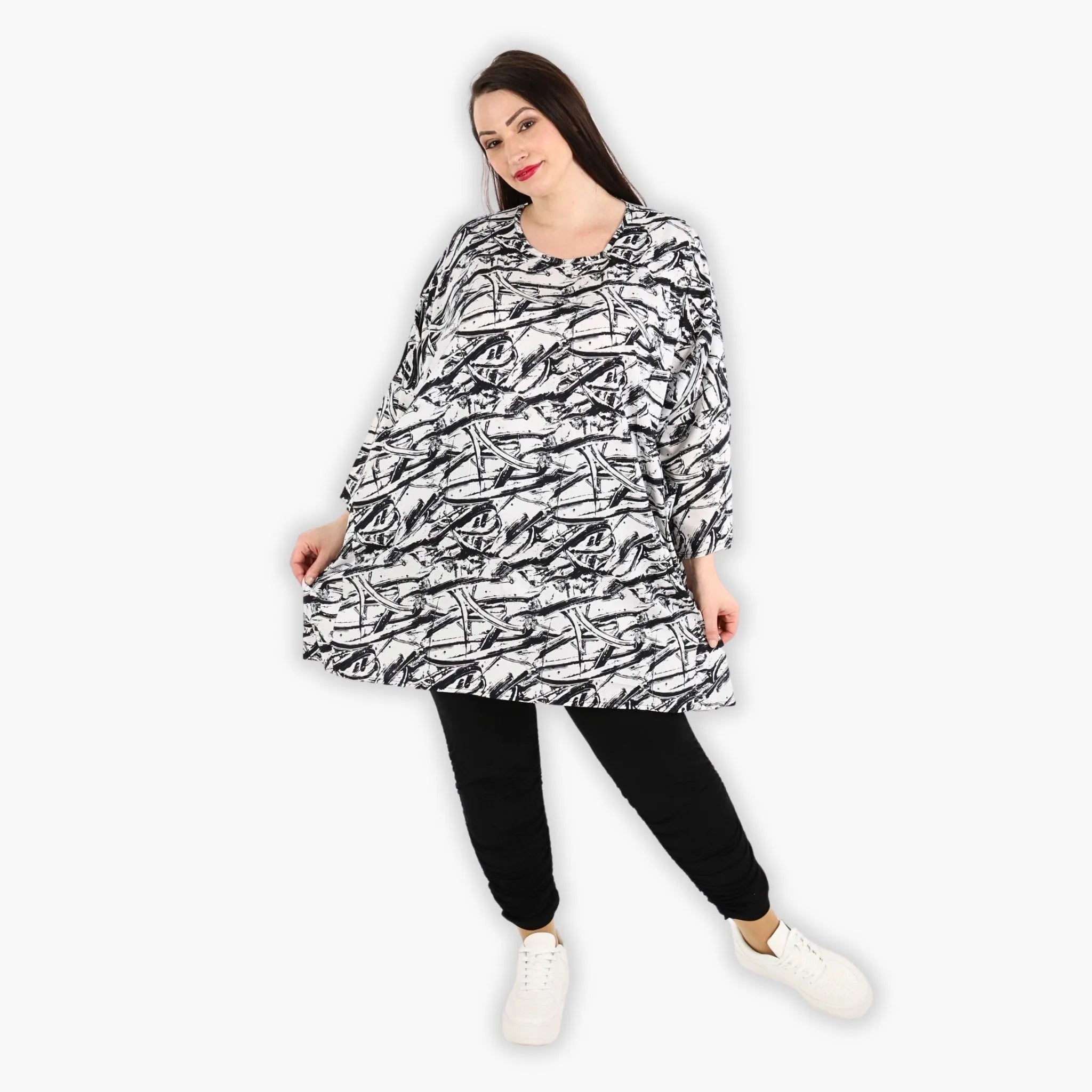  AKH Fashion Bigshirt in gerader Form, aus Viskose, 1301.06909, Schwarz-Weiß, Schick, Modern