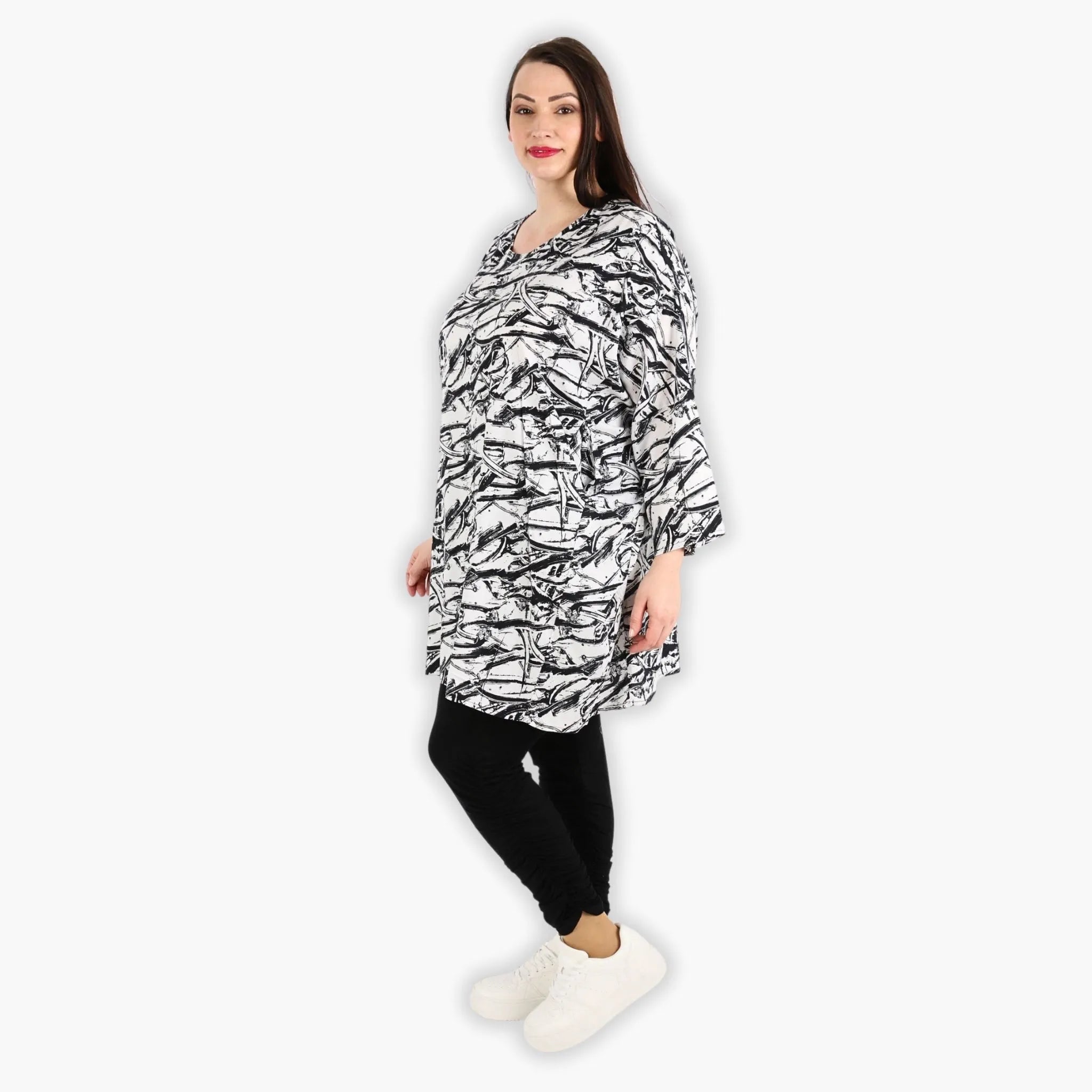  AKH Fashion Bigshirt in gerader Form, aus Viskose, 1301.06909, Schwarz-Weiß, Schick, Modern