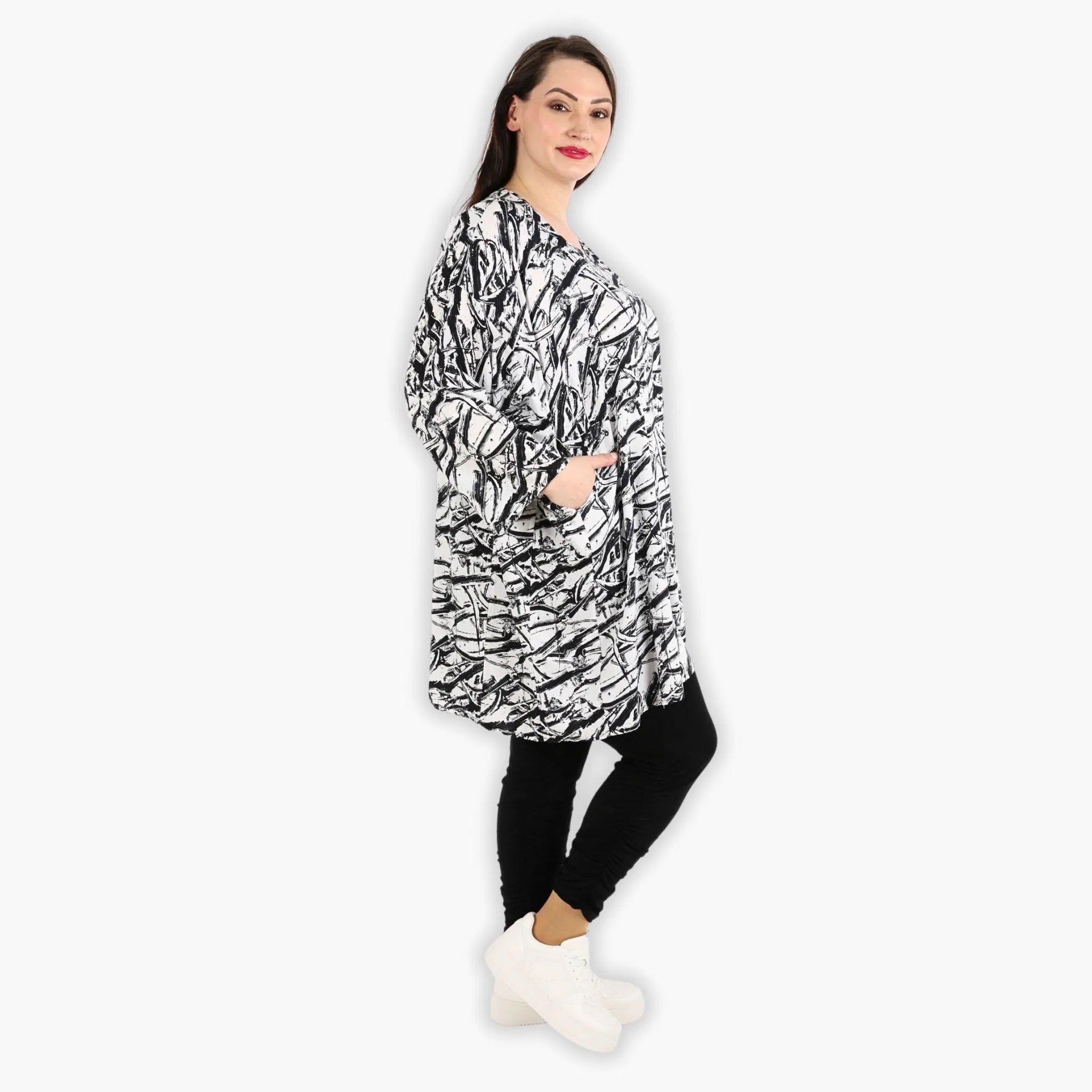  AKH Fashion Bigshirt in gerader Form, aus Viskose, 1301.06909, Schwarz-Weiß, Schick, Modern