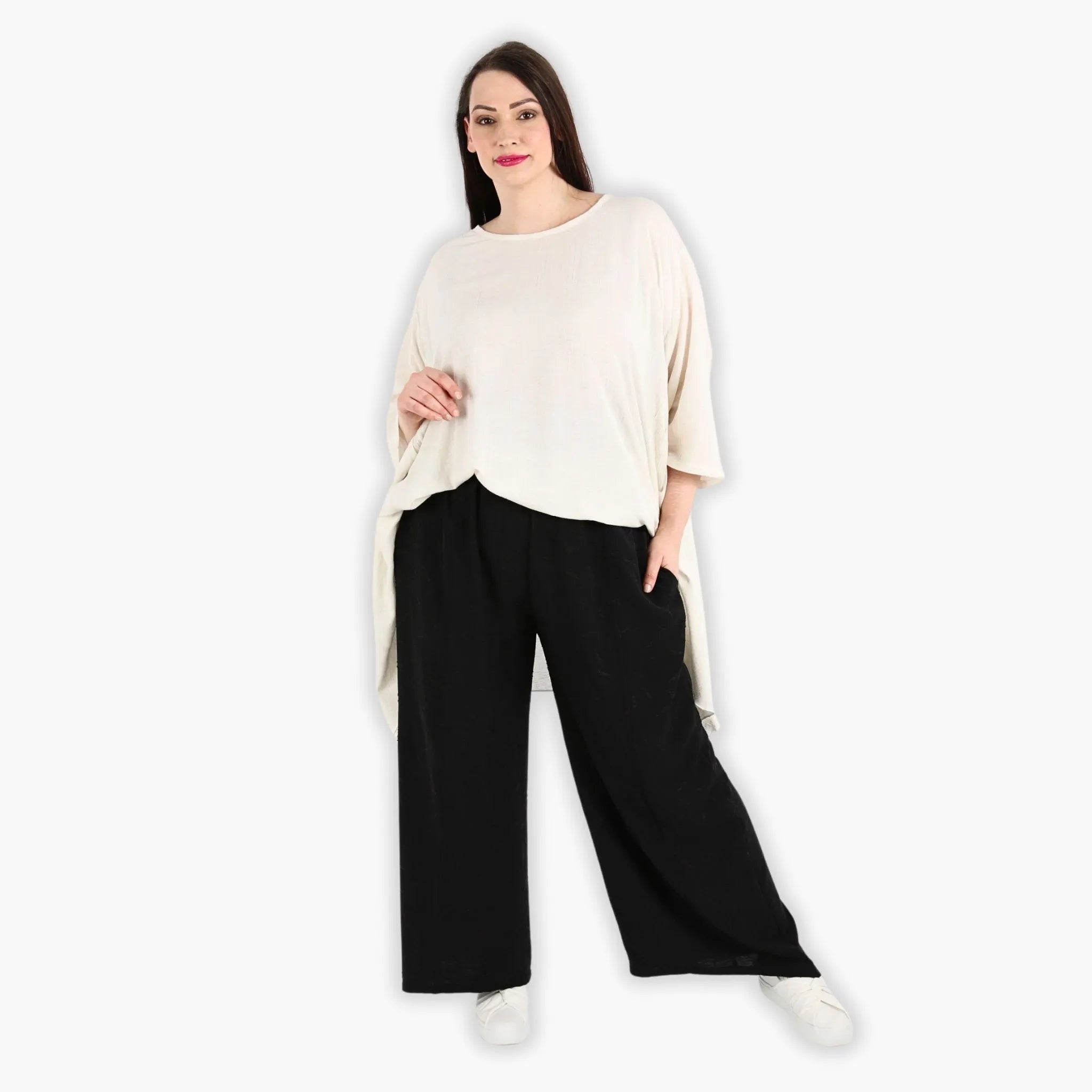 Hose von AKH Fashion aus Materialmix in gerader Form, ausgefallene Lagenlook Mode