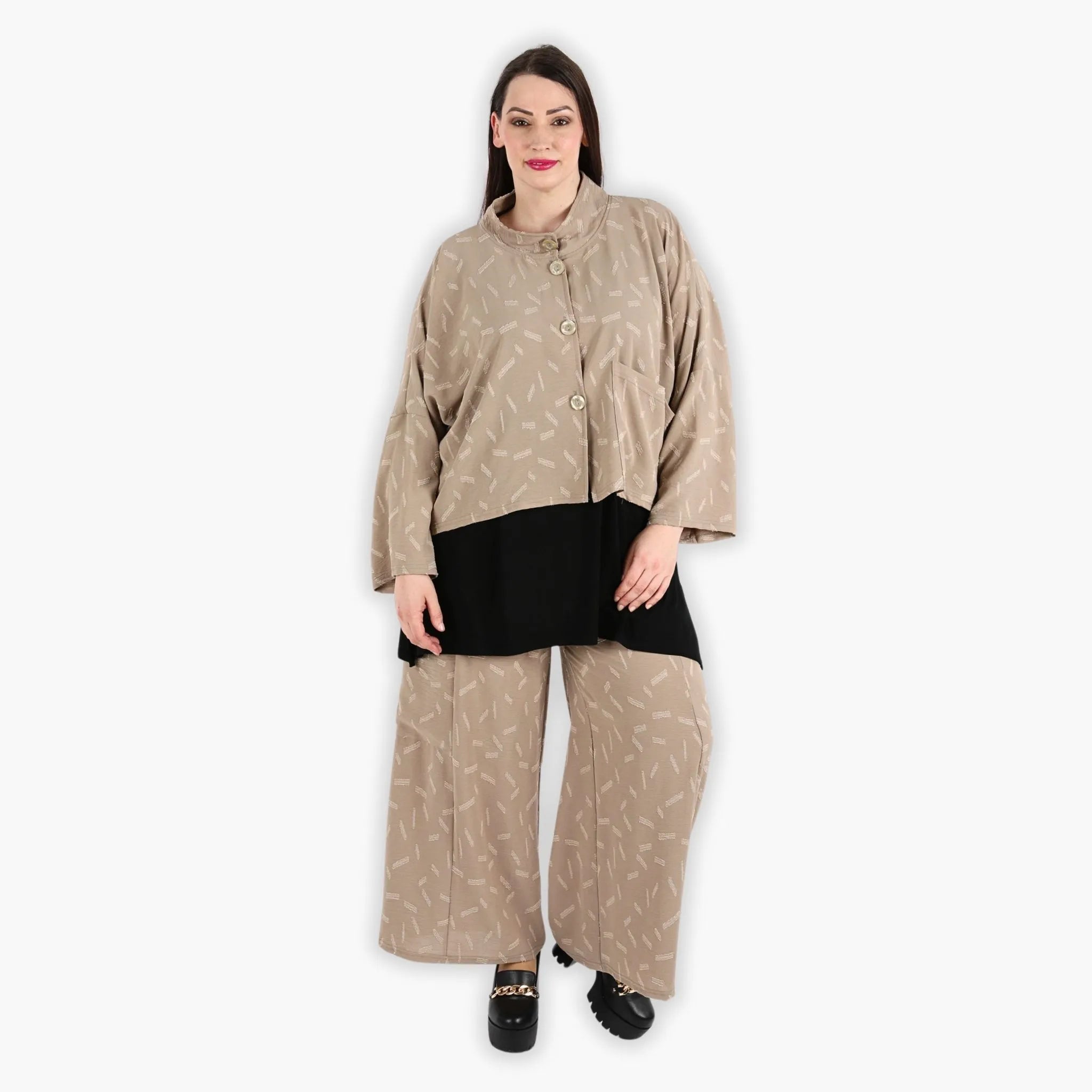  AKH Fashion Jacke in gerader Form, aus Materialmix, 1303.06992, Cognac, Streifen, Schick