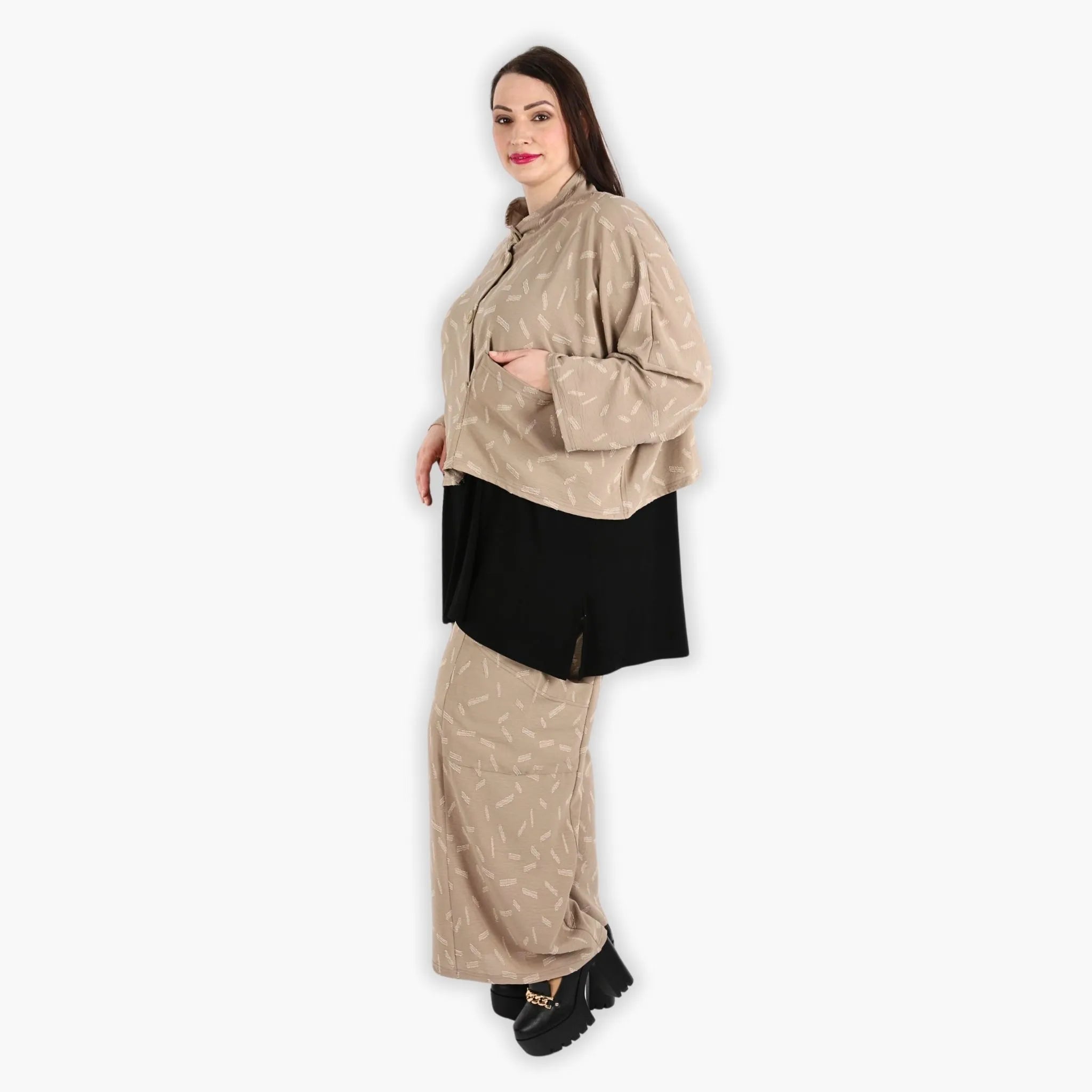  AKH Fashion Jacke in gerader Form, aus Materialmix, 1303.06992, Cognac, Streifen, Schick